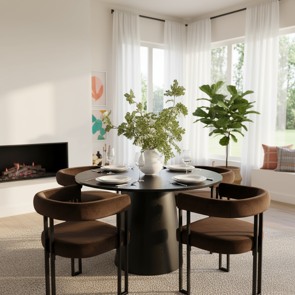 Dwen & Mia 46" Round Black & Velvet Dining Table Set for 4 (5-Piece)
