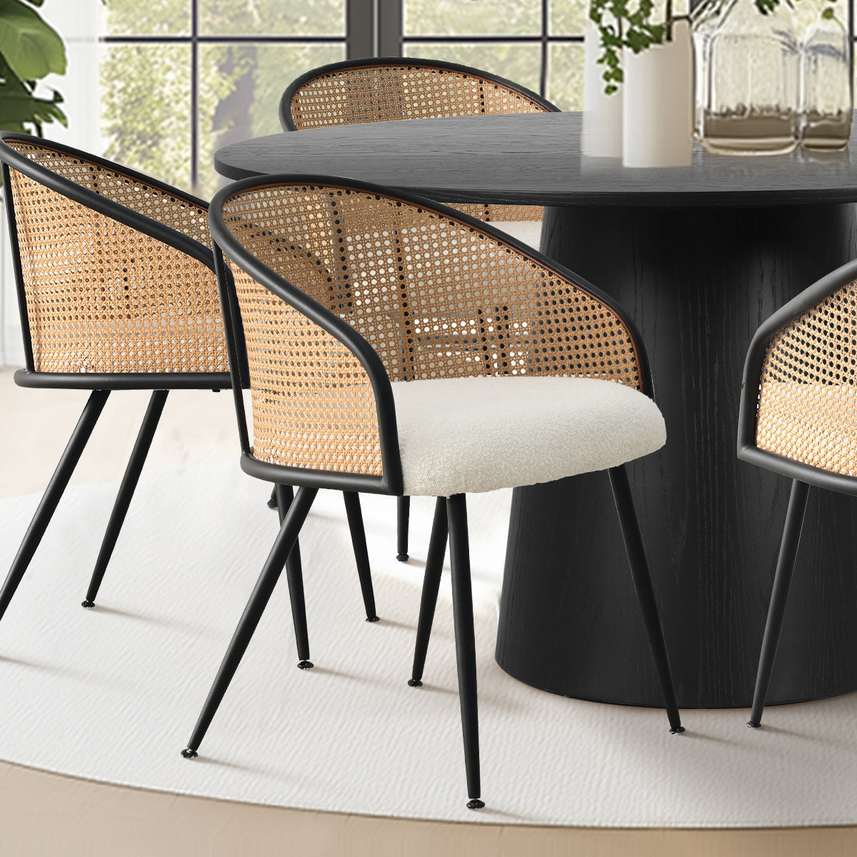 Orchid & Jules 52" Solid Oak Round Dining Table Set for 6 (7-Piece)