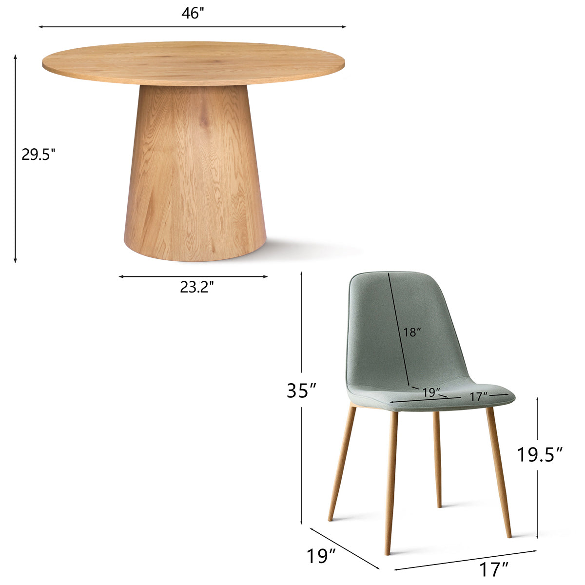 Dwen & Oslo 46" Round Dining Table Set for 4 (5-Piece)