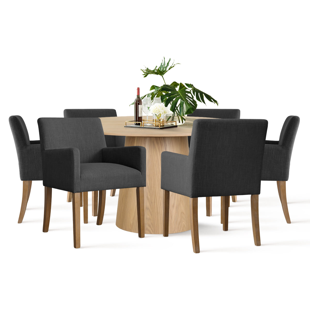 Orchid & North 60" Solid Oak Round Dining Table Set for 6 (7-Piece)