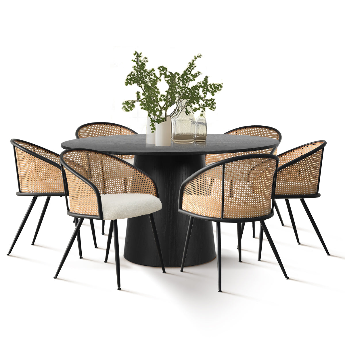 Orchid & Jules 52" Solid Oak Round Dining Table Set for 6 (7-Piece)