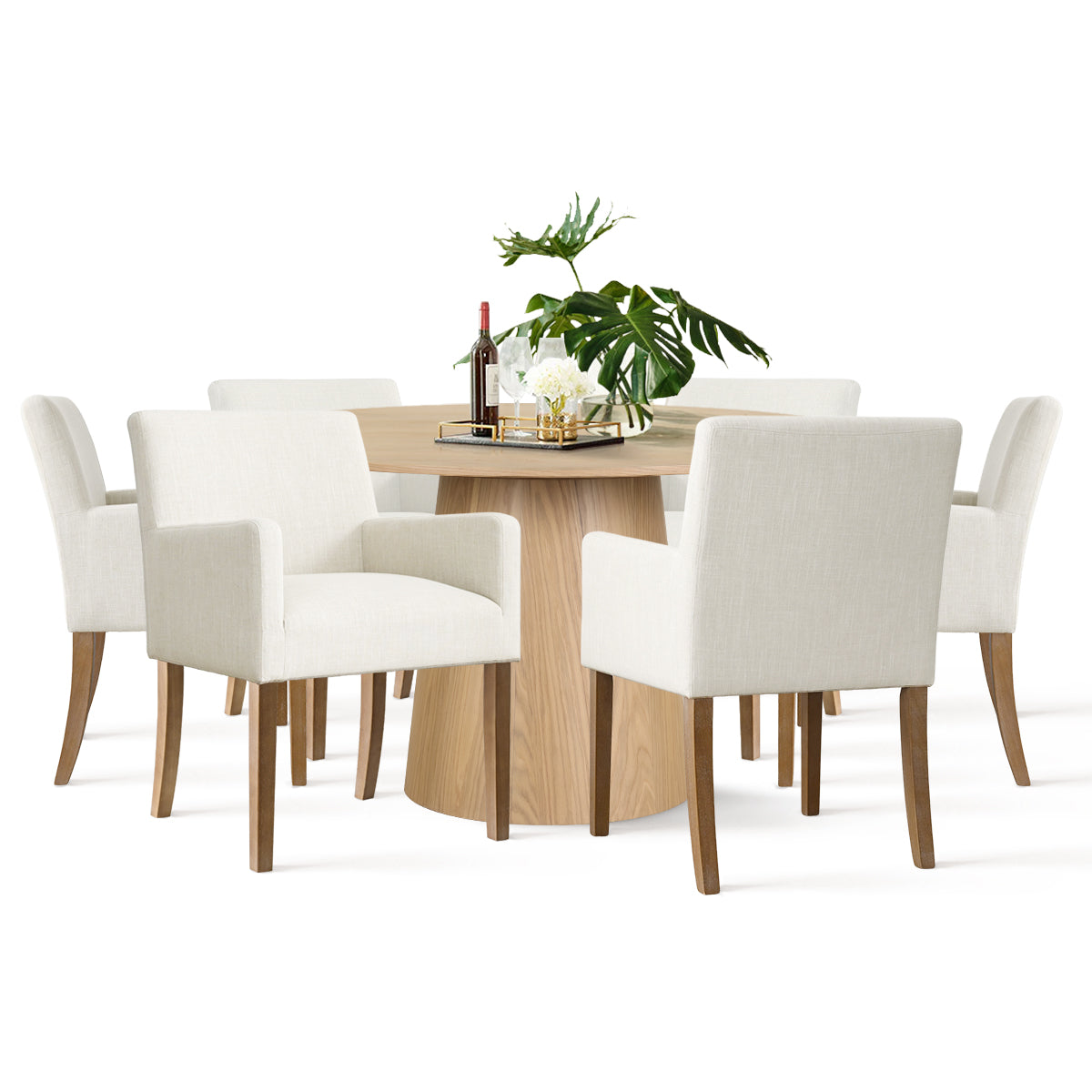 Orchid & North 60" Solid Oak Round Dining Table Set for 6 (7-Piece)