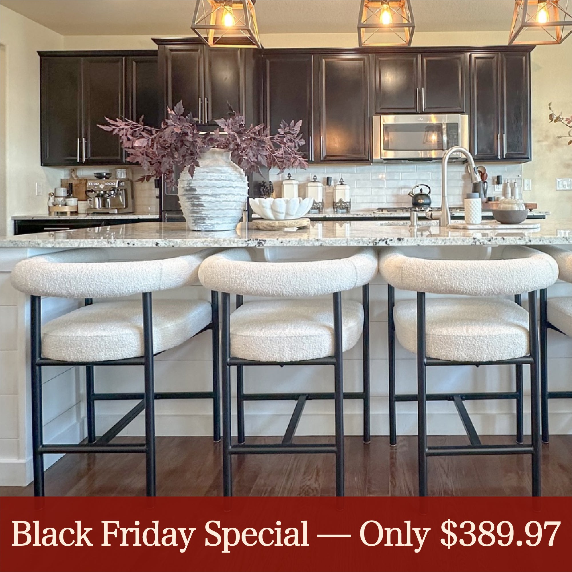 New York 24" Boucle Counter Stool with Arms (Set of 3)