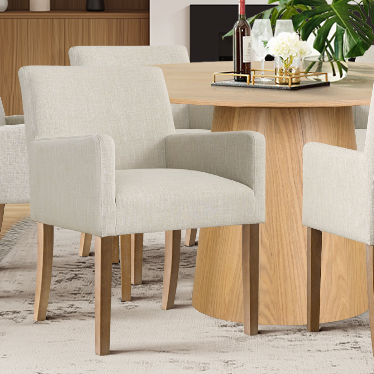 Orchid & North 60" Solid Oak Round Dining Table Set for 6 (7-Piece)