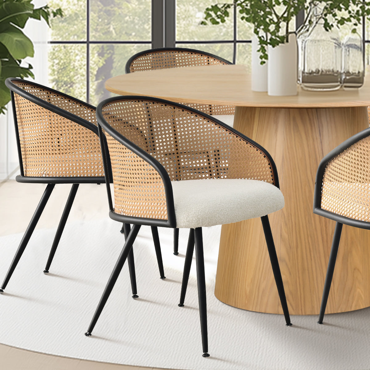 Orchid & Jules 52" Solid Oak Round Dining Table Set for 6 (7-Piece)