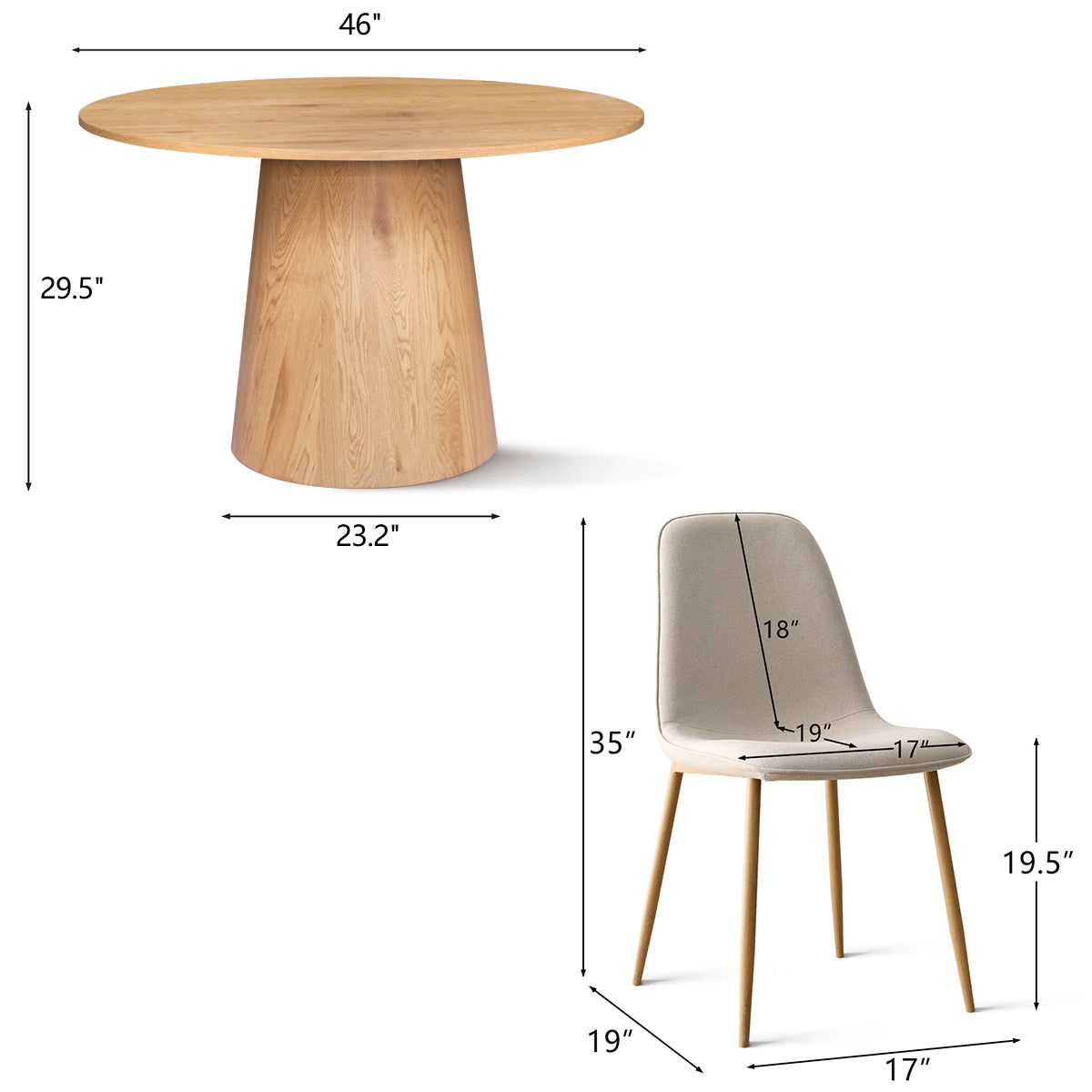 Dwen & Oslo 46" Round Dining Table Set for 4 (5-Piece)