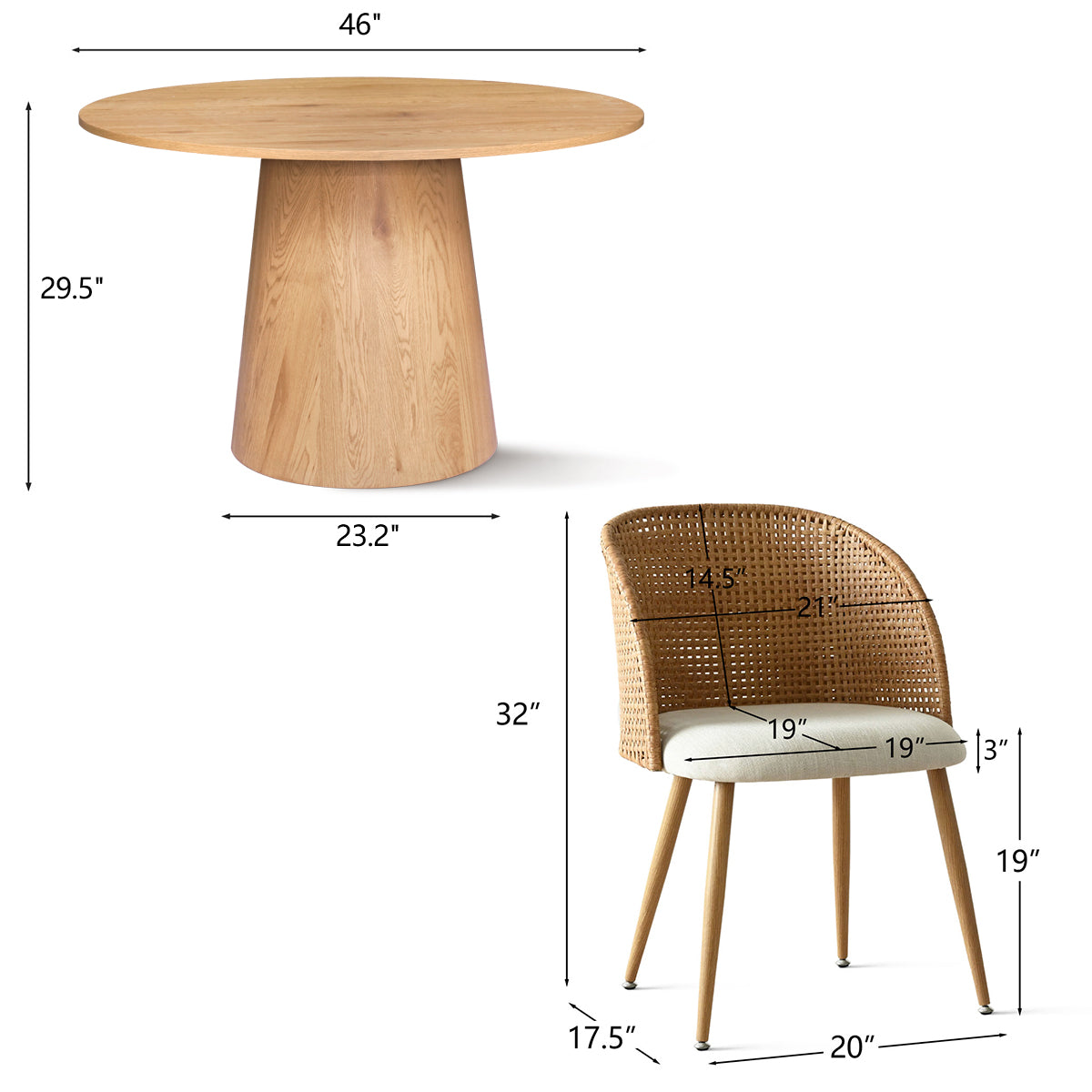 Dwen & Grasse 46" Modern Round Dining Table Set for 4 (5-Piece)