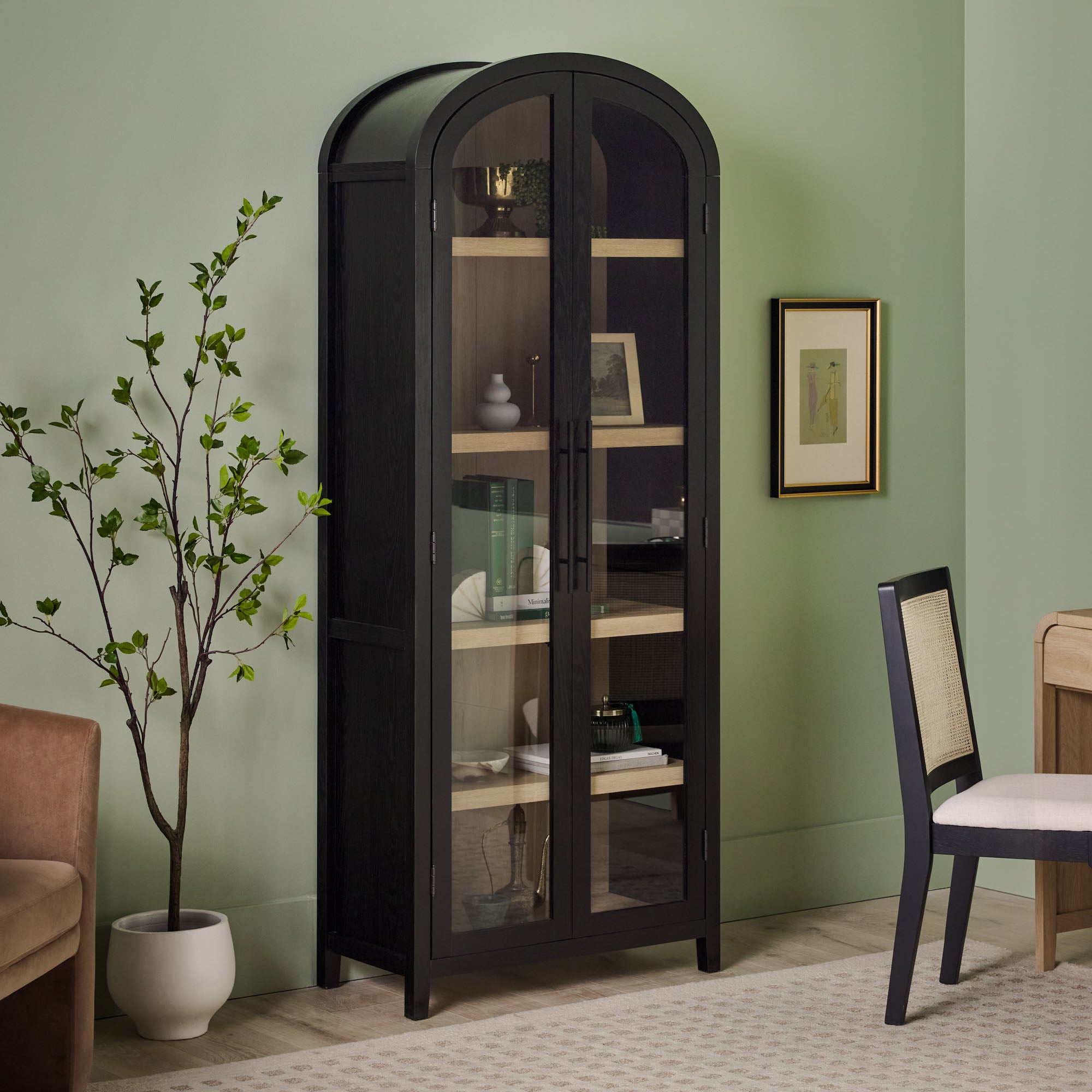 Parisian Modern 5 Shelf Arched Tall Bookcase with Glass Doors
