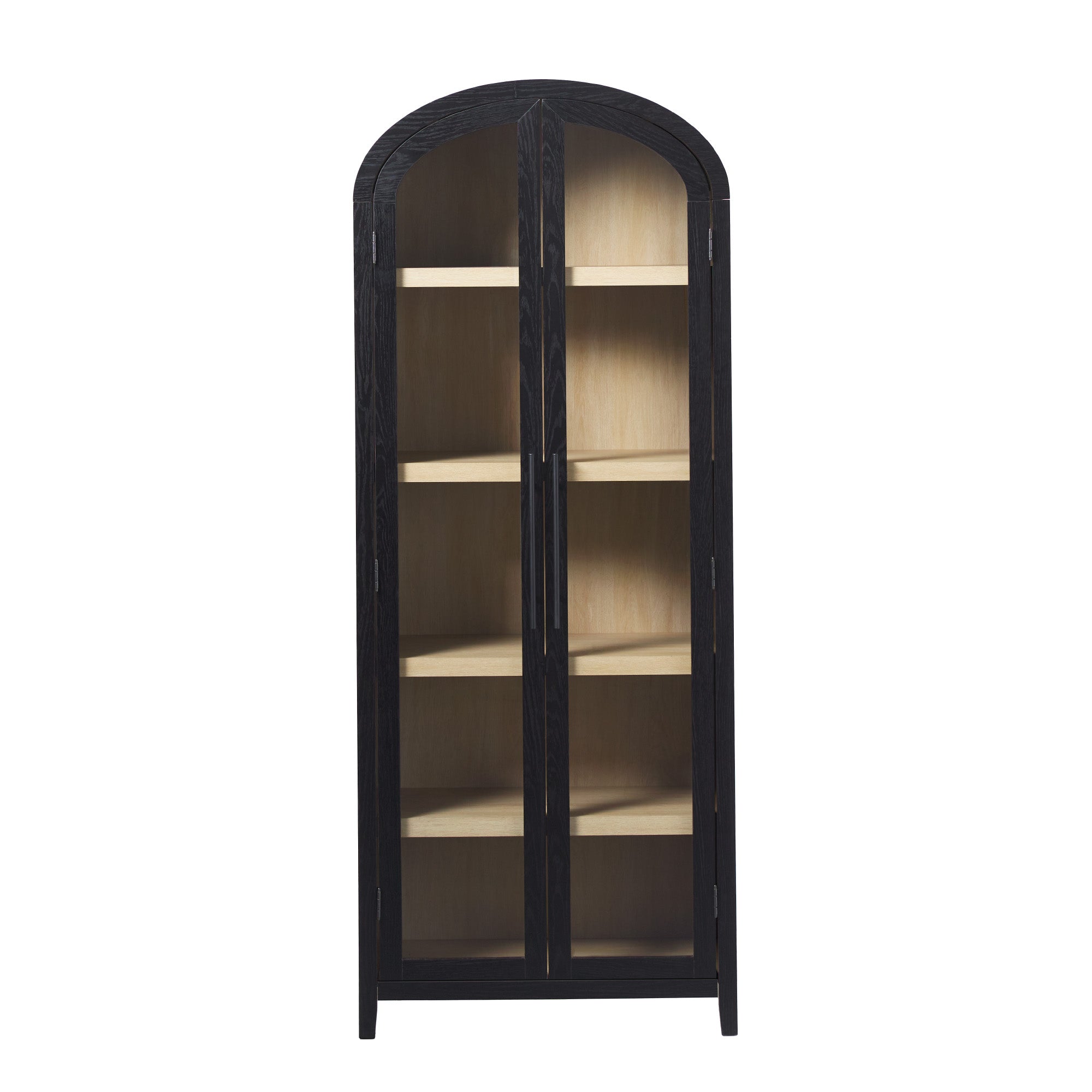 Parisian Modern 5 Shelf Arched Tall Bookcase with Glass Doors