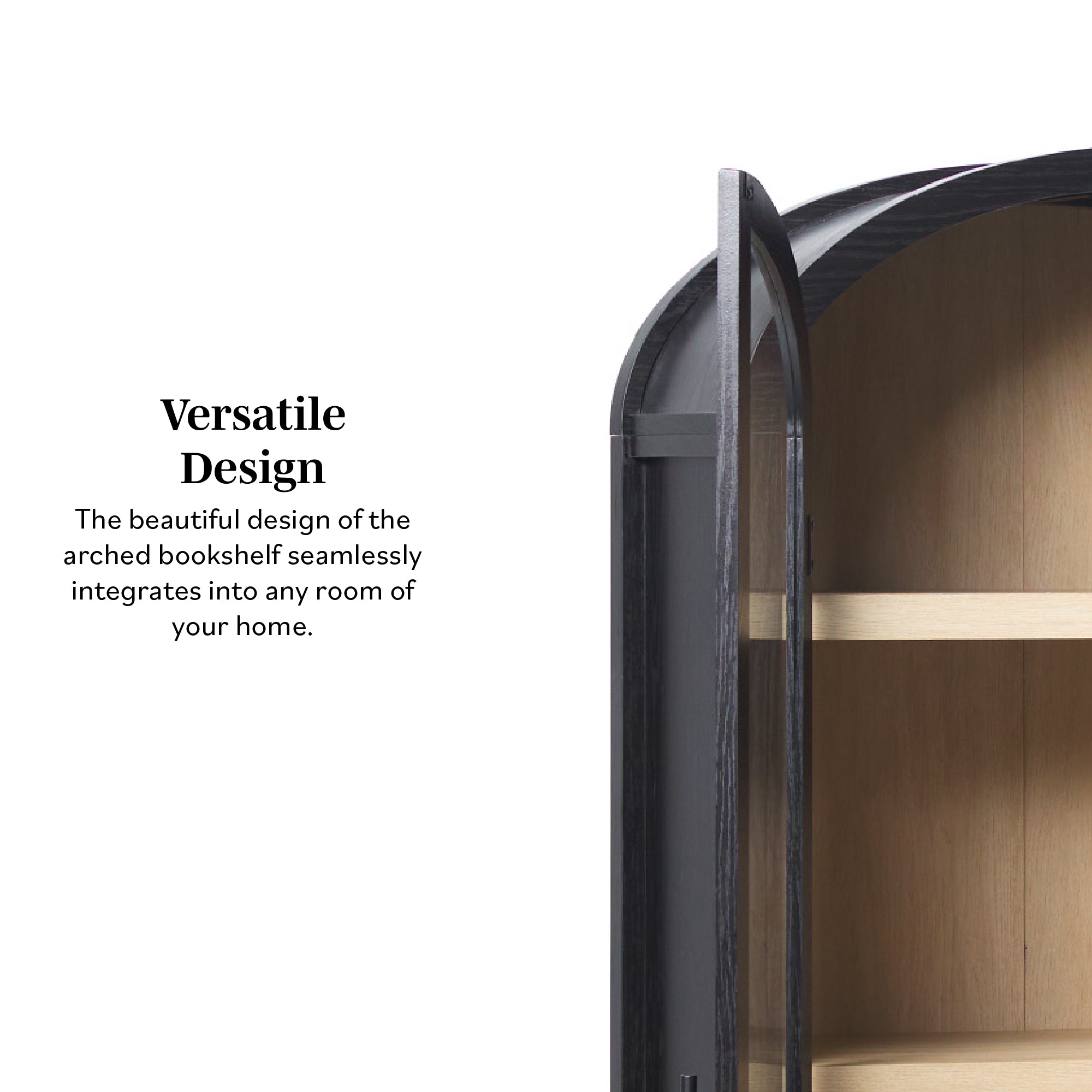 Parisian Modern 5 Shelf Arched Tall Bookcase with Glass Doors