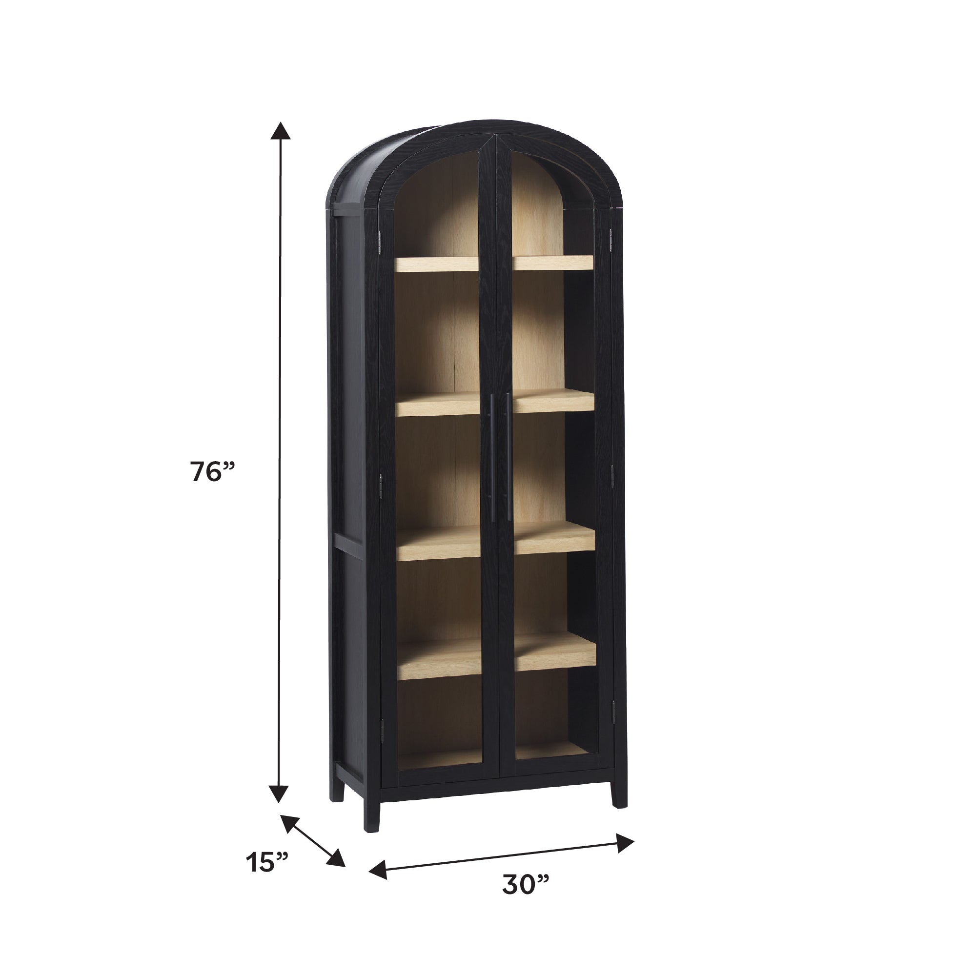 Parisian Modern 5 Shelf Arched Tall Bookcase with Glass Doors