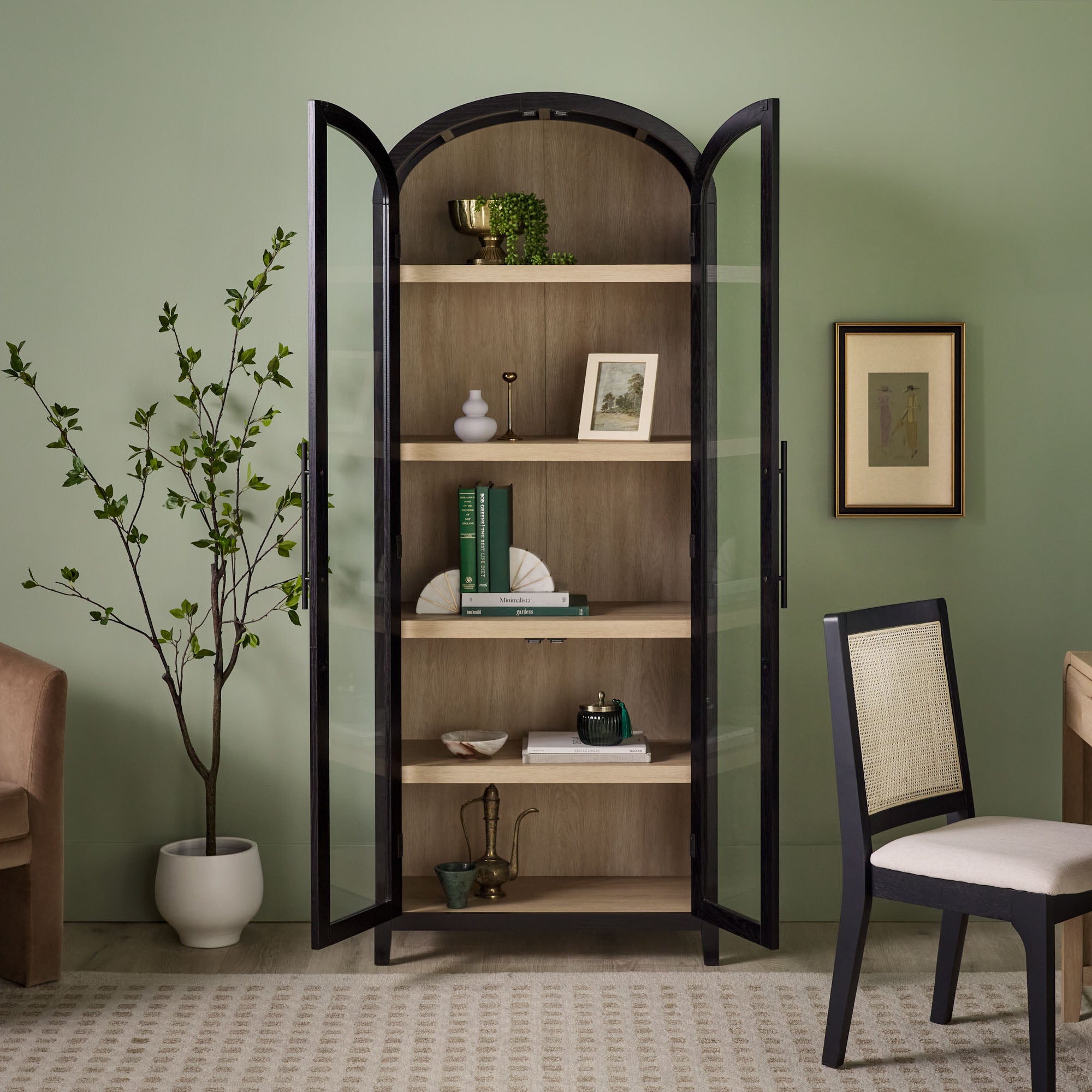 Parisian Modern 5 Shelf Arched Tall Bookcase with Glass Doors