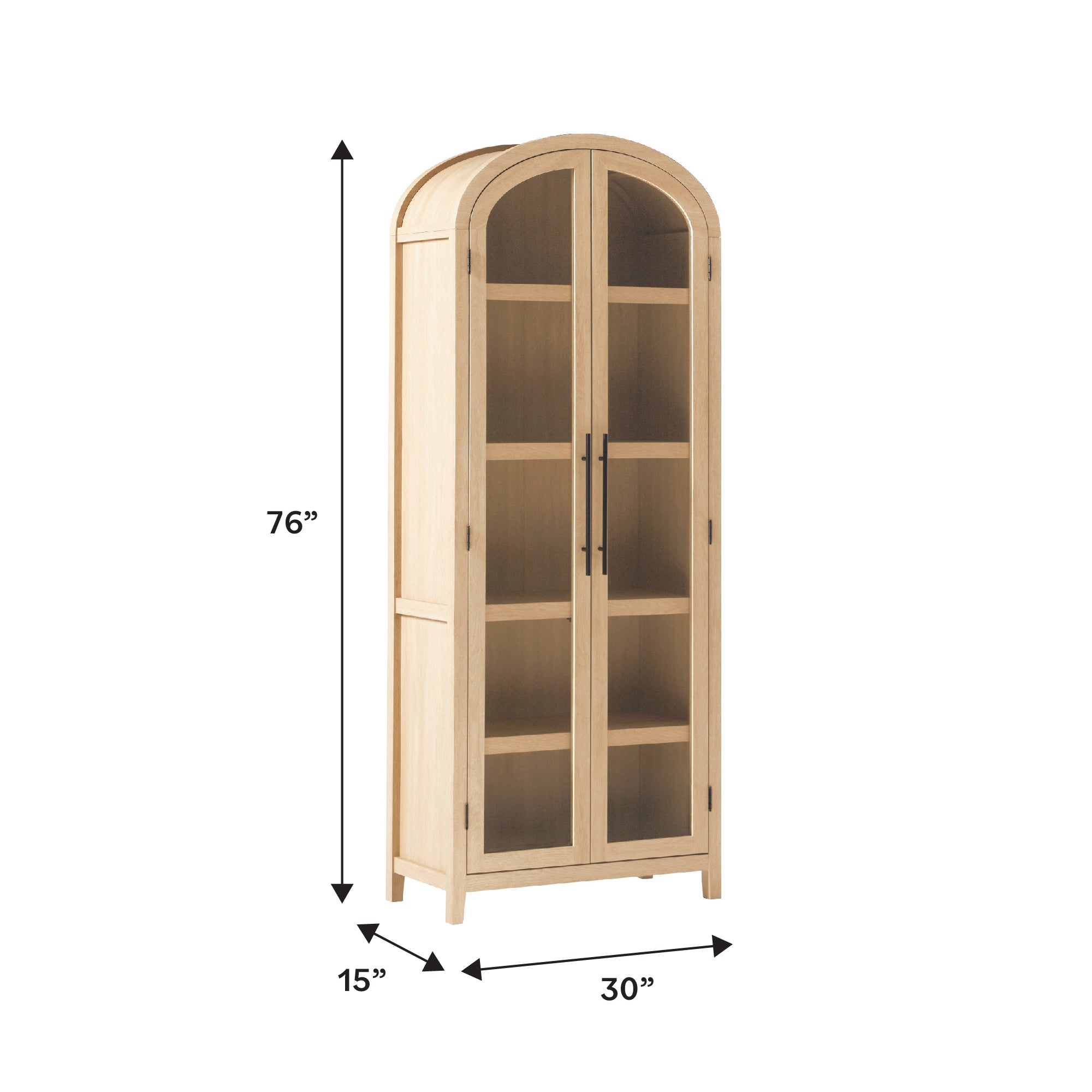 Parisian Modern 5 Shelf Arched Tall Bookcase with Glass Doors