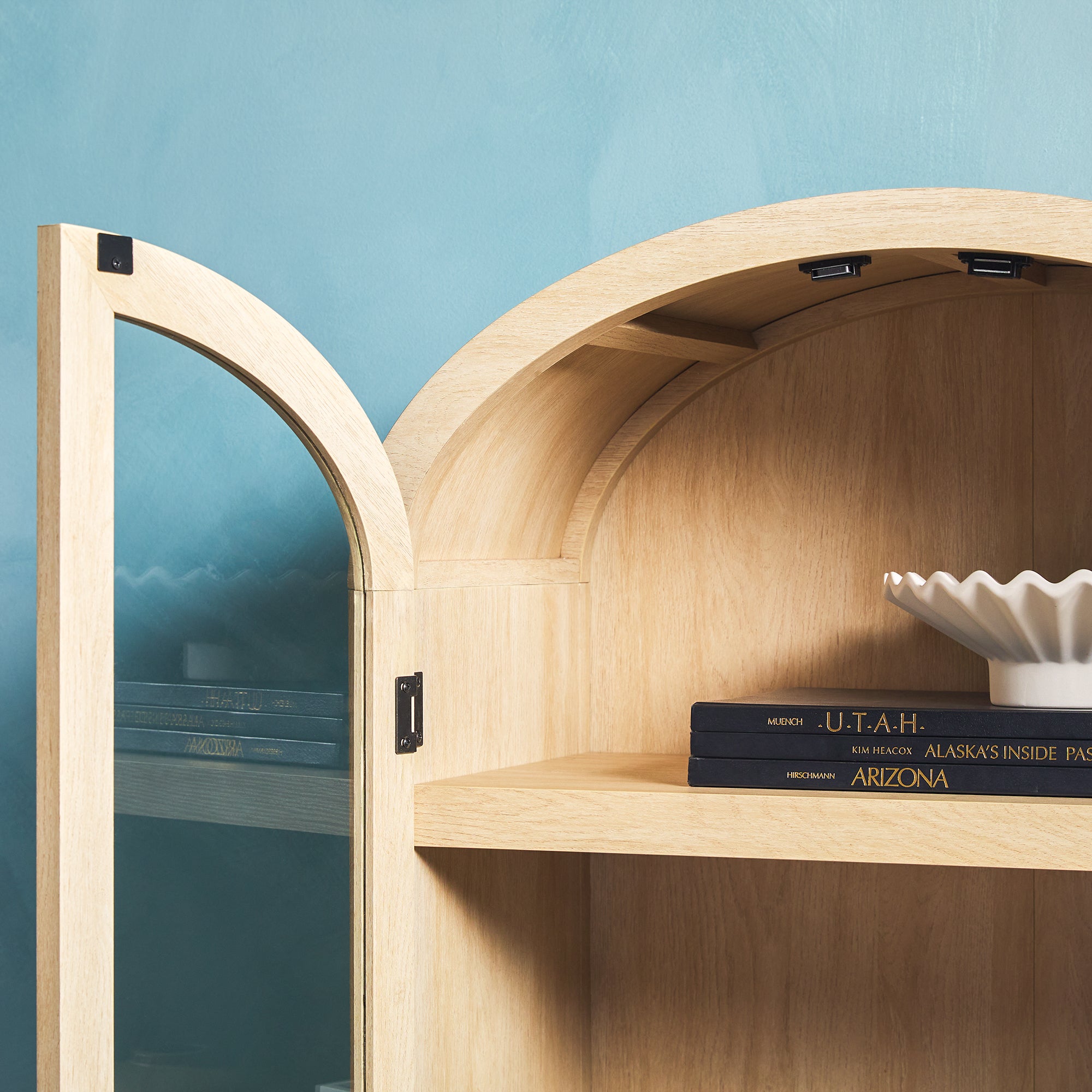 Parisian Modern 5 Shelf Arched Tall Bookcase with Glass Doors