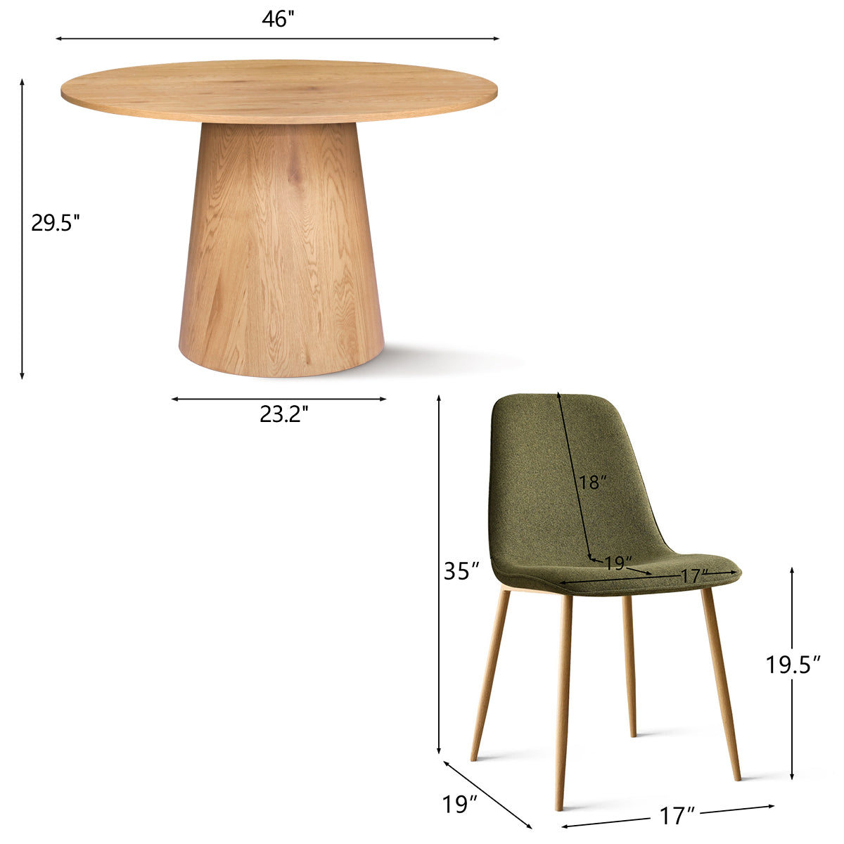 Dwen & Oslo 46" Round Dining Table Set for 4 (5-Piece)