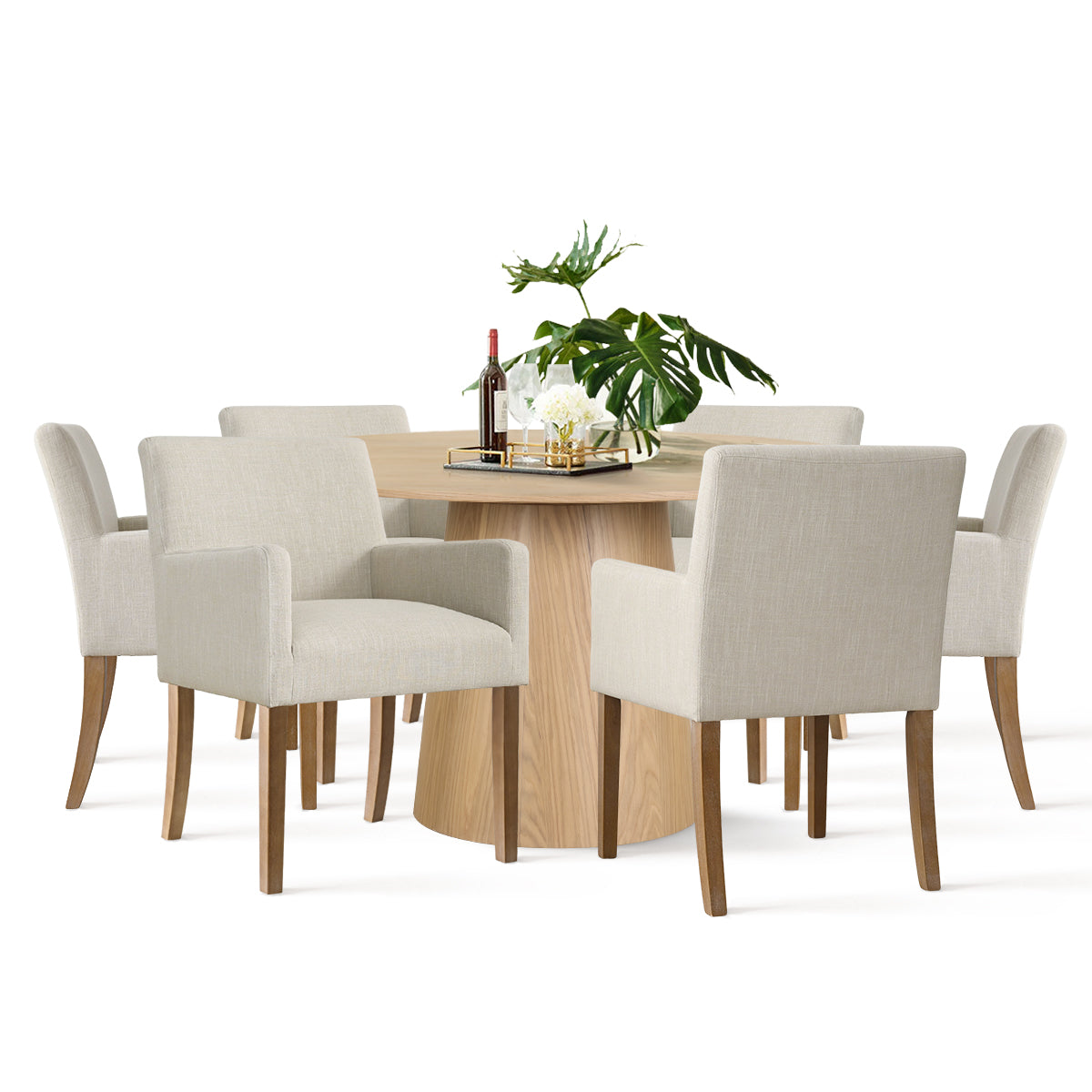 Orchid & North 52" Solid Oak Round Dining Table Set for 6 (7-Piece)