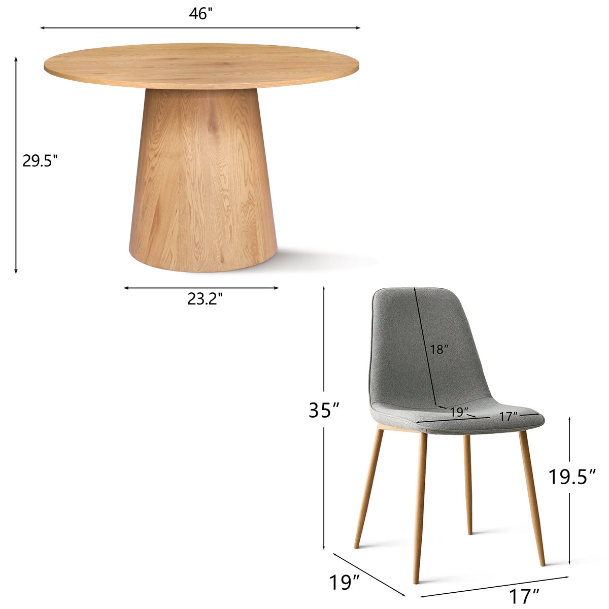 Dwen & Oslo 46" Round Dining Table Set for 4 (5-Piece)