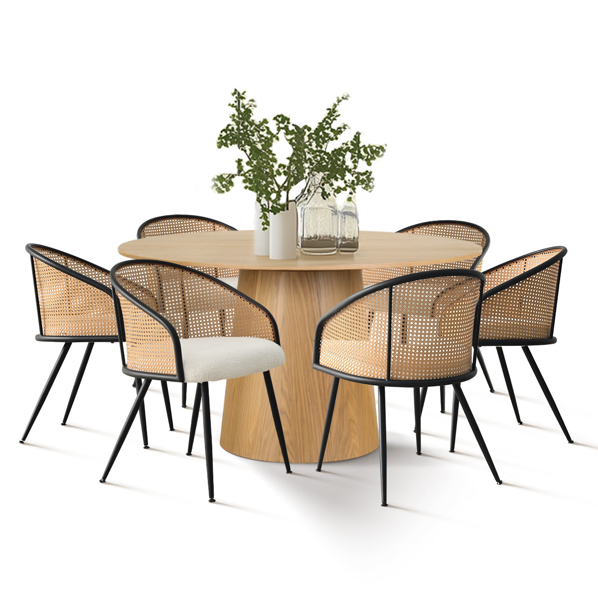 Orchid & Jules 52" Solid Oak Round Dining Table Set for 6 (7-Piece)