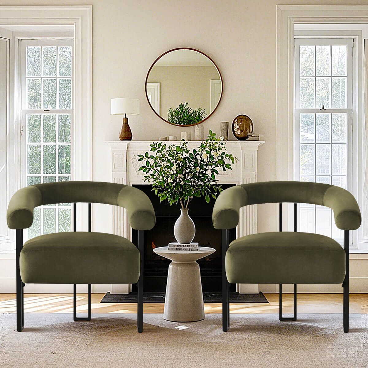 Mia Modern Velvet Accent Chair with Arms (1-Piece)