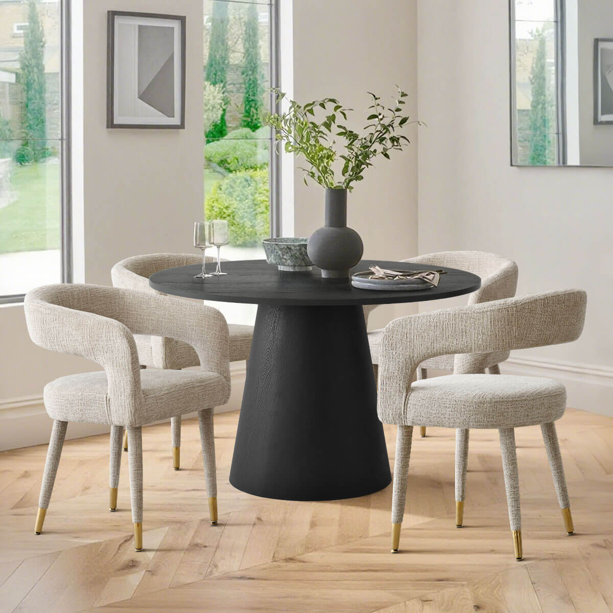Anna Modern Upholstered Dining Chairs with Arm (Set of 2)