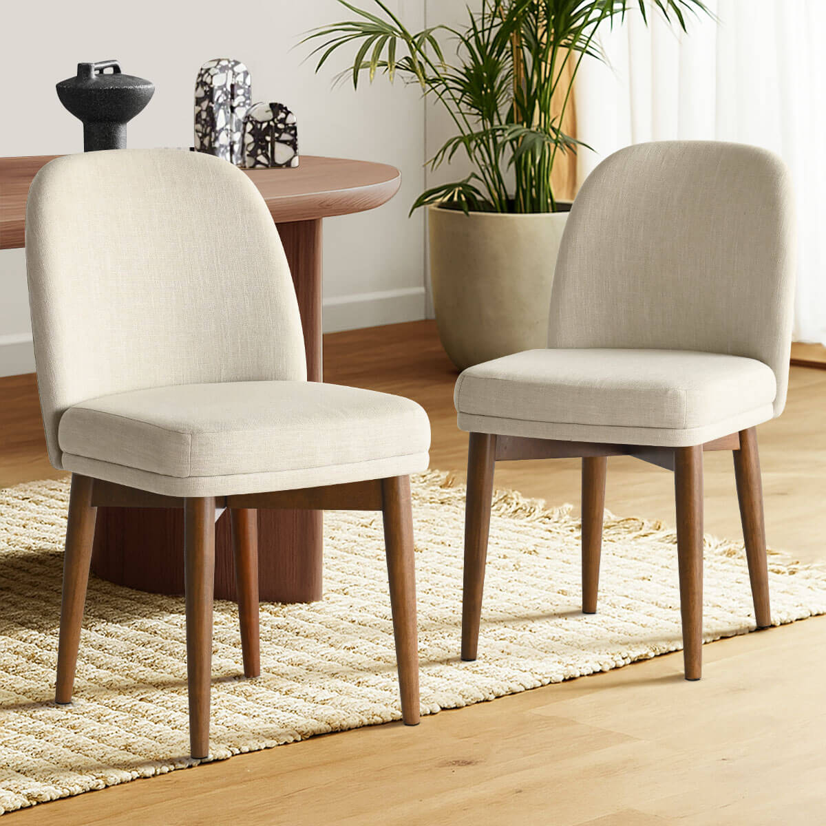Athena Linen Upholstered Solid Wood Dining Chairs (Set of 6)