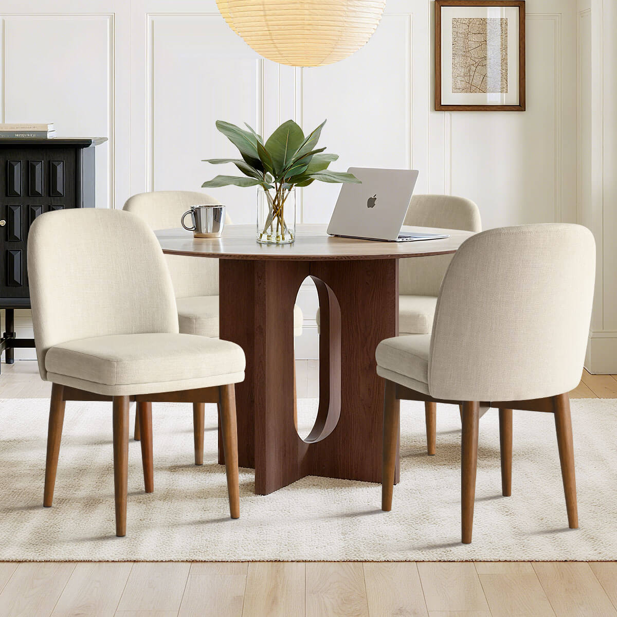 Athena Linen Upholstered Solid Wood Dining Chairs (Set of 6)