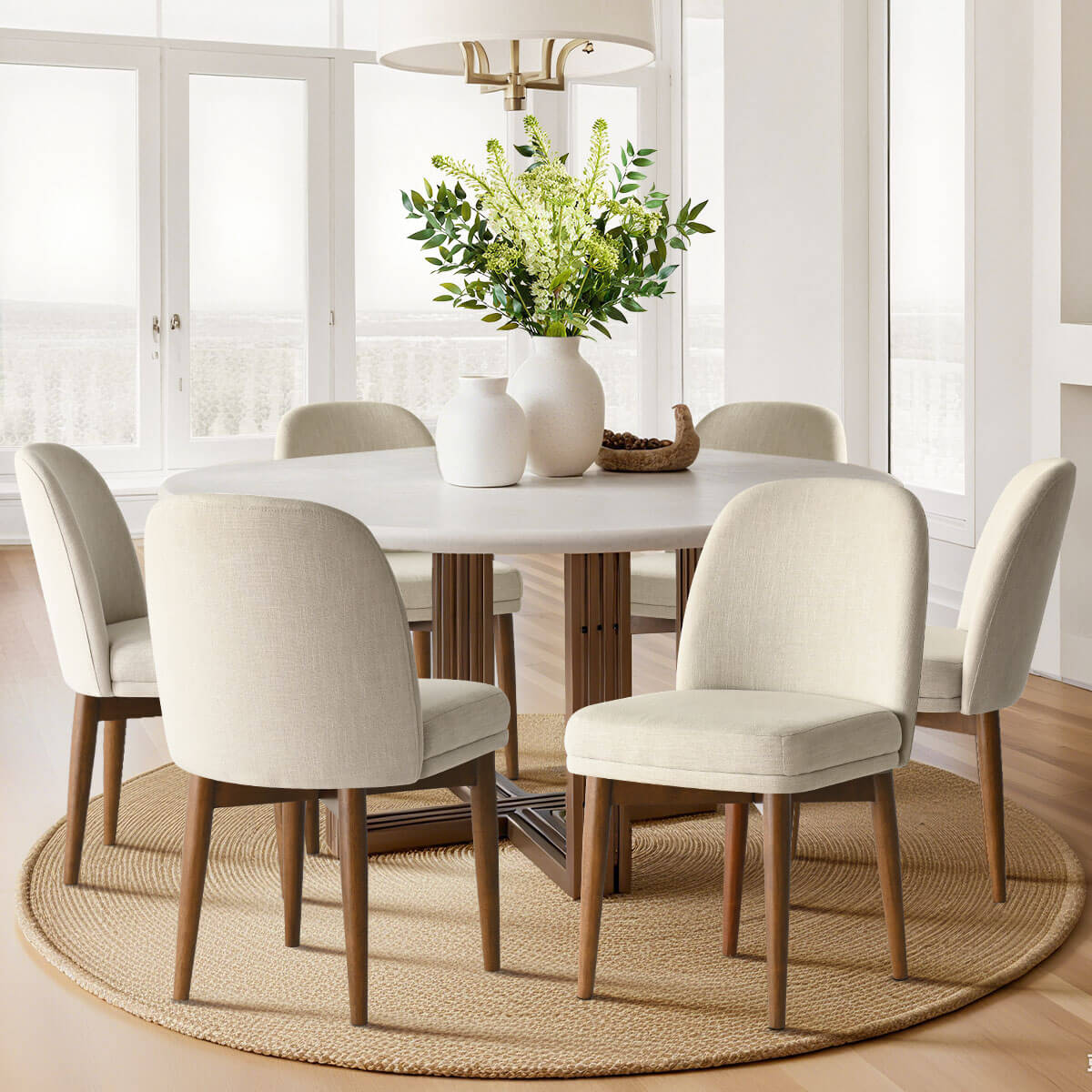 Athena Linen Upholstered Solid Wood Dining Chairs (Set of 6)