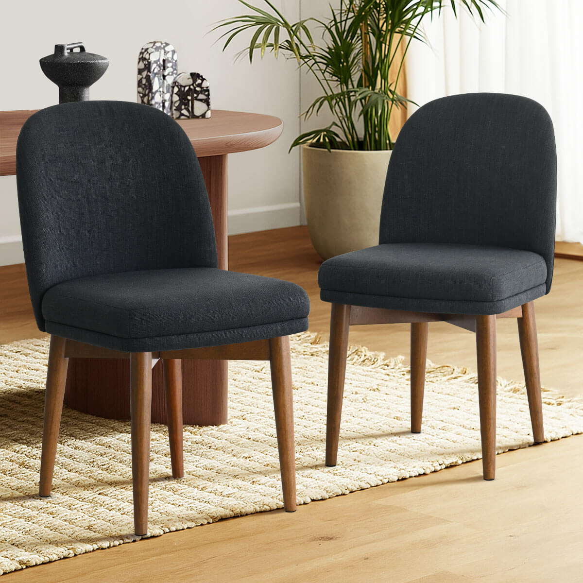 Athena Linen Upholstered Solid Wood Dining Chairs (Set of 2)