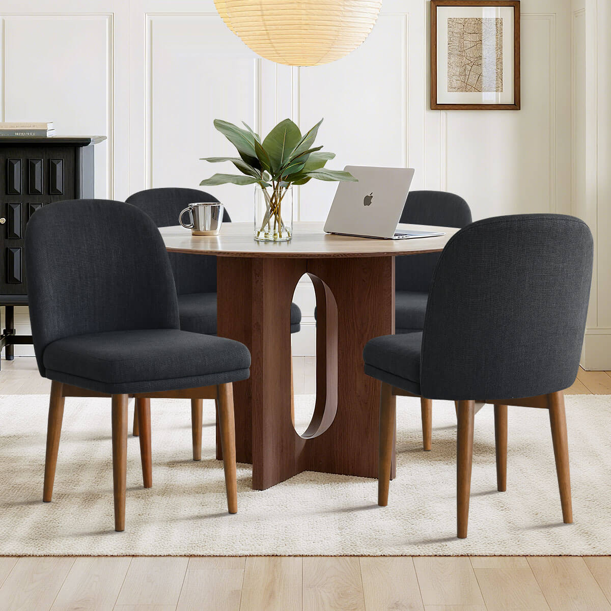 Athena Linen Upholstered Solid Wood Dining Chairs (Set of 6)