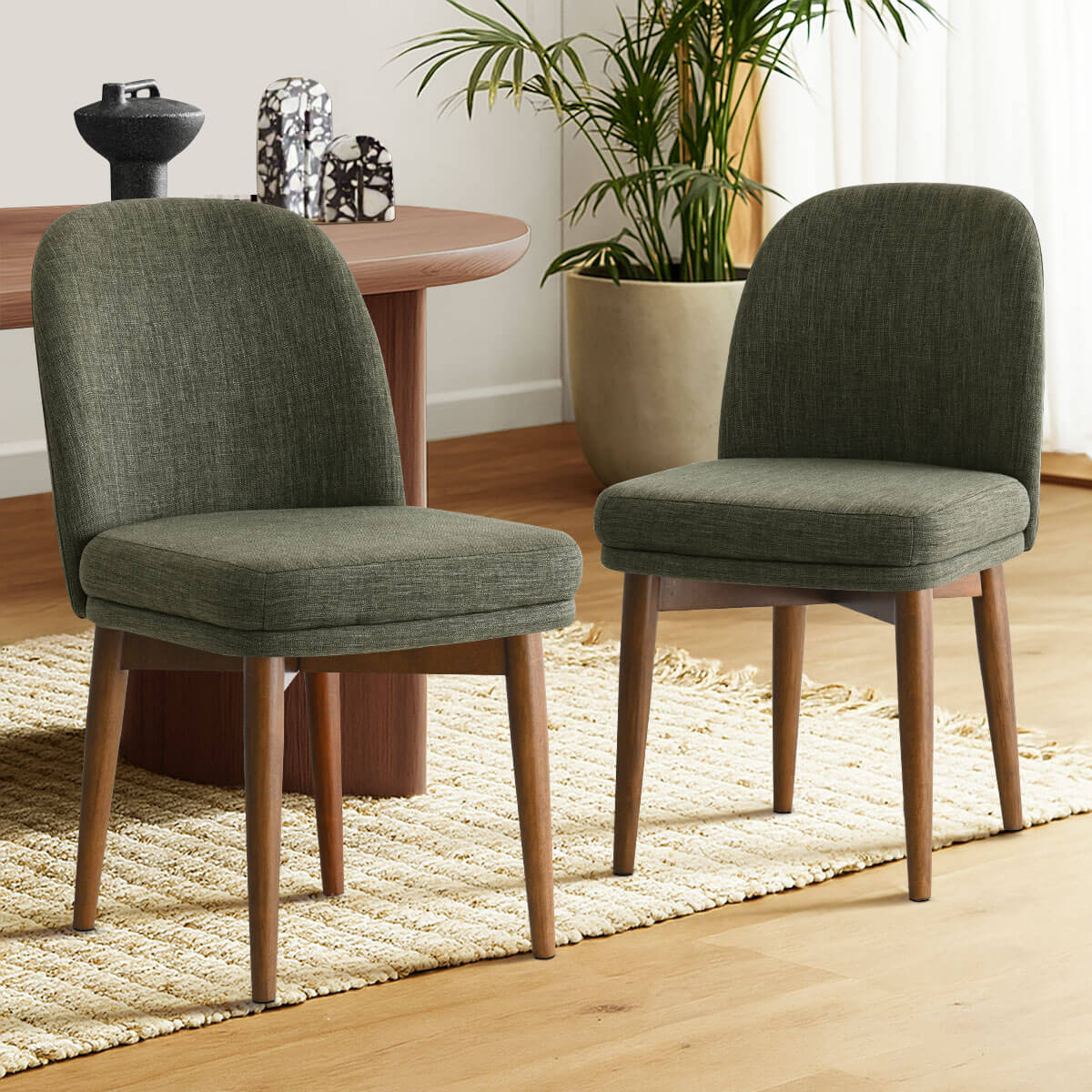 Athena Linen Upholstered Solid Wood Dining Chairs (Set of 2)