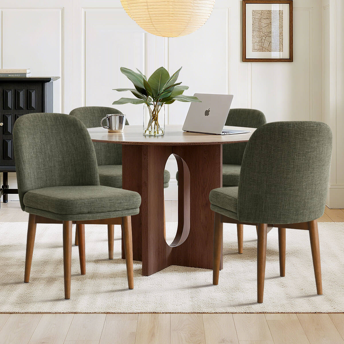 Athena Linen Upholstered Solid Wood Dining Chairs (Set of 2)