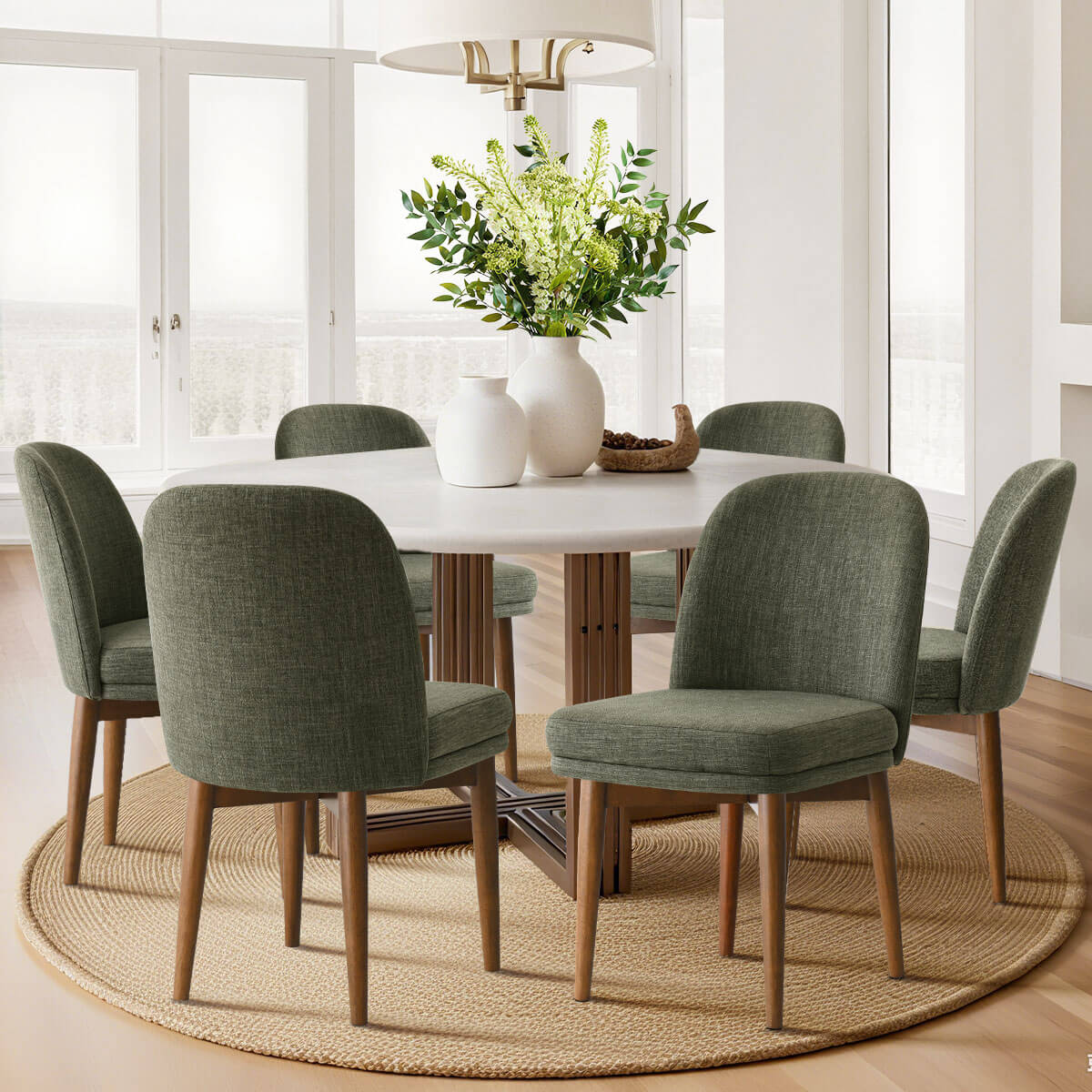 Athena Linen Upholstered Solid Wood Dining Chairs (Set of 6)