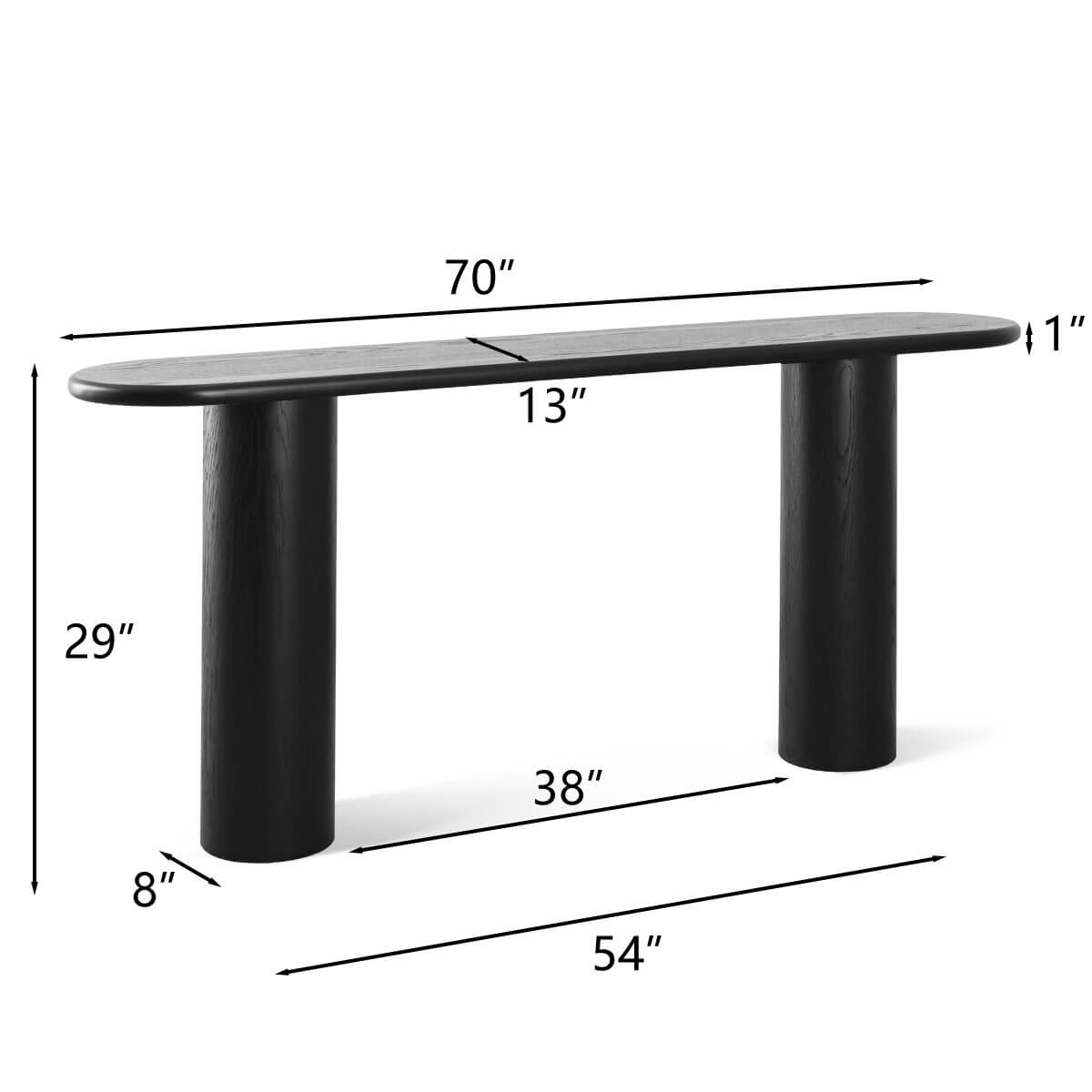 Baguette 70" Oval Black Solid Wood Console Table