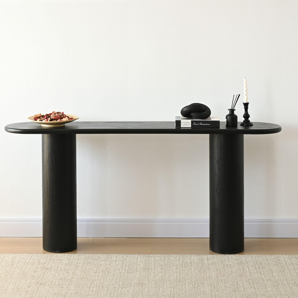 Baguette 70" Oval Black Solid Wood Console Table