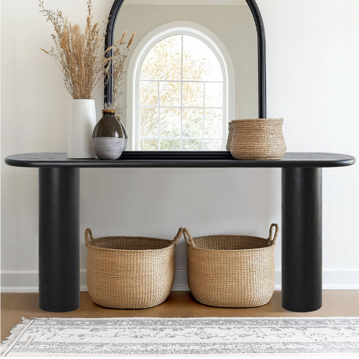 Baguette 70" Oval Black Solid Wood Console Table