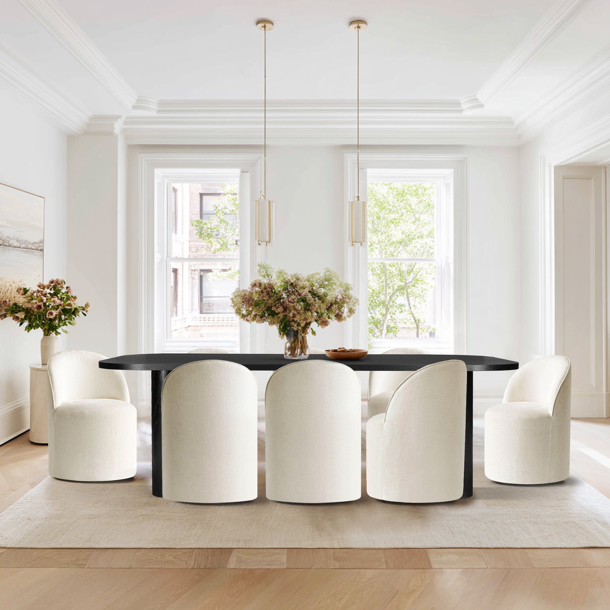 Baguette & Doris 86.5" Black Rectangle Dining Table Set for 8 (9-Piece)