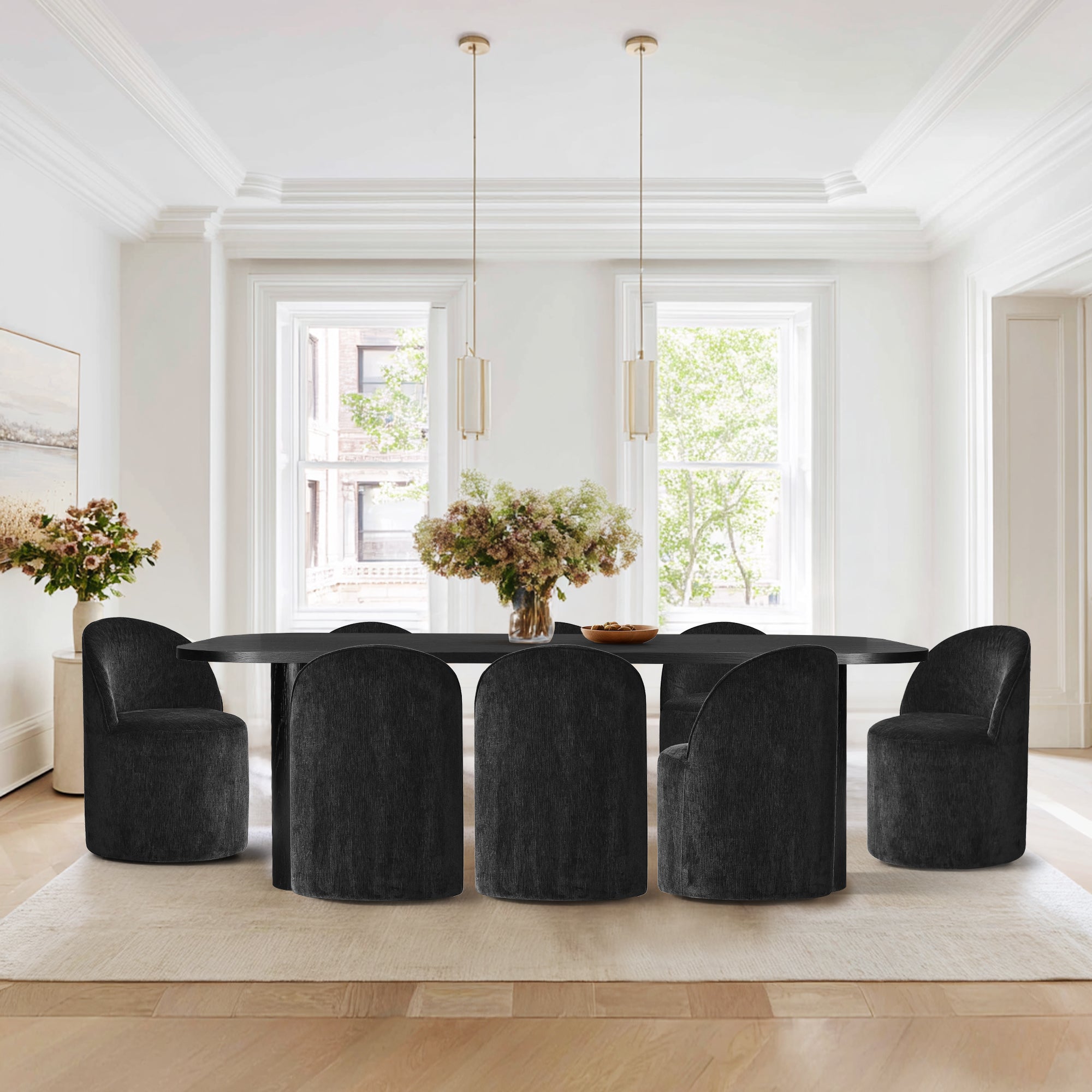 Baguette & Doris 86.5" Black Rectangle Dining Table Set for 8 (9-Piece)