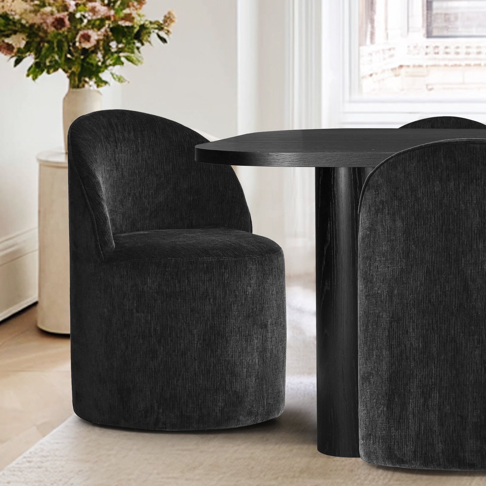 Baguette & Doris 86.5" Black Rectangle Dining Table Set for 8 (9-Piece)