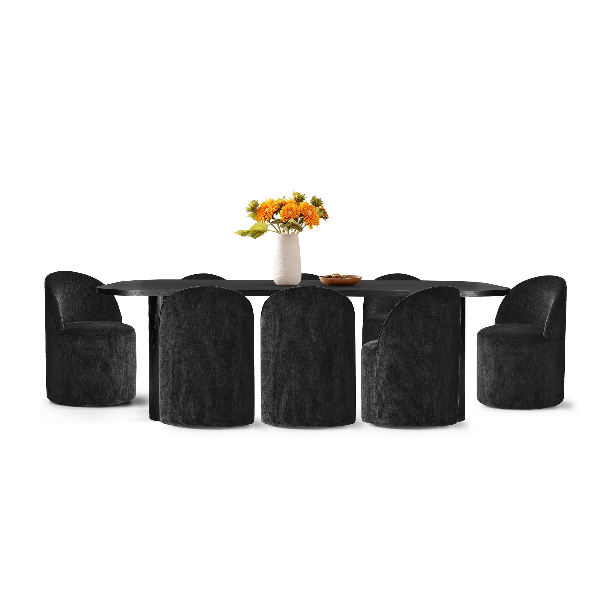 Baguette & Doris 86.5" Black Rectangle Dining Table Set for 8 (9-Piece)