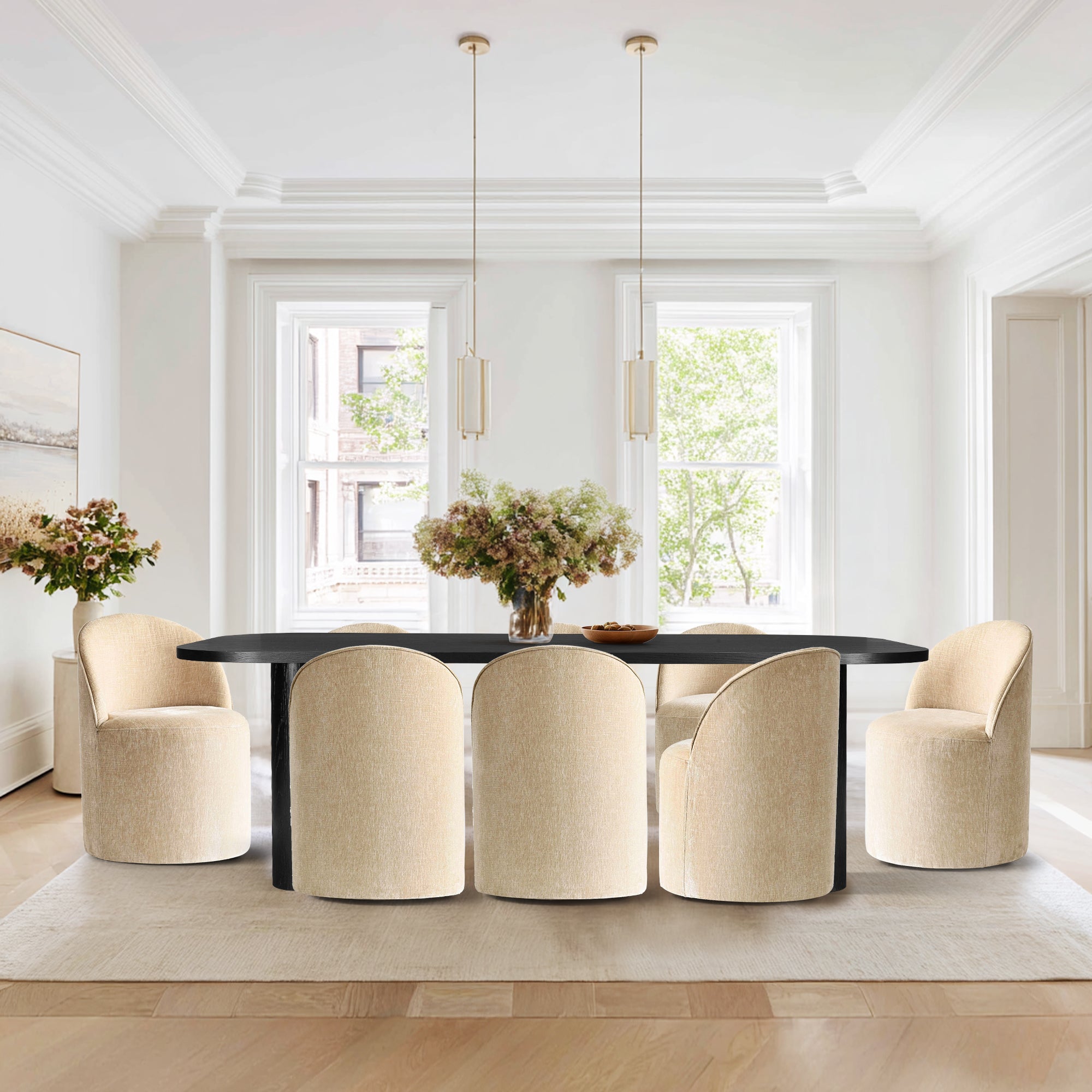 Baguette & Doris 86.5" Black Rectangle Dining Table Set for 8 (9-Piece)