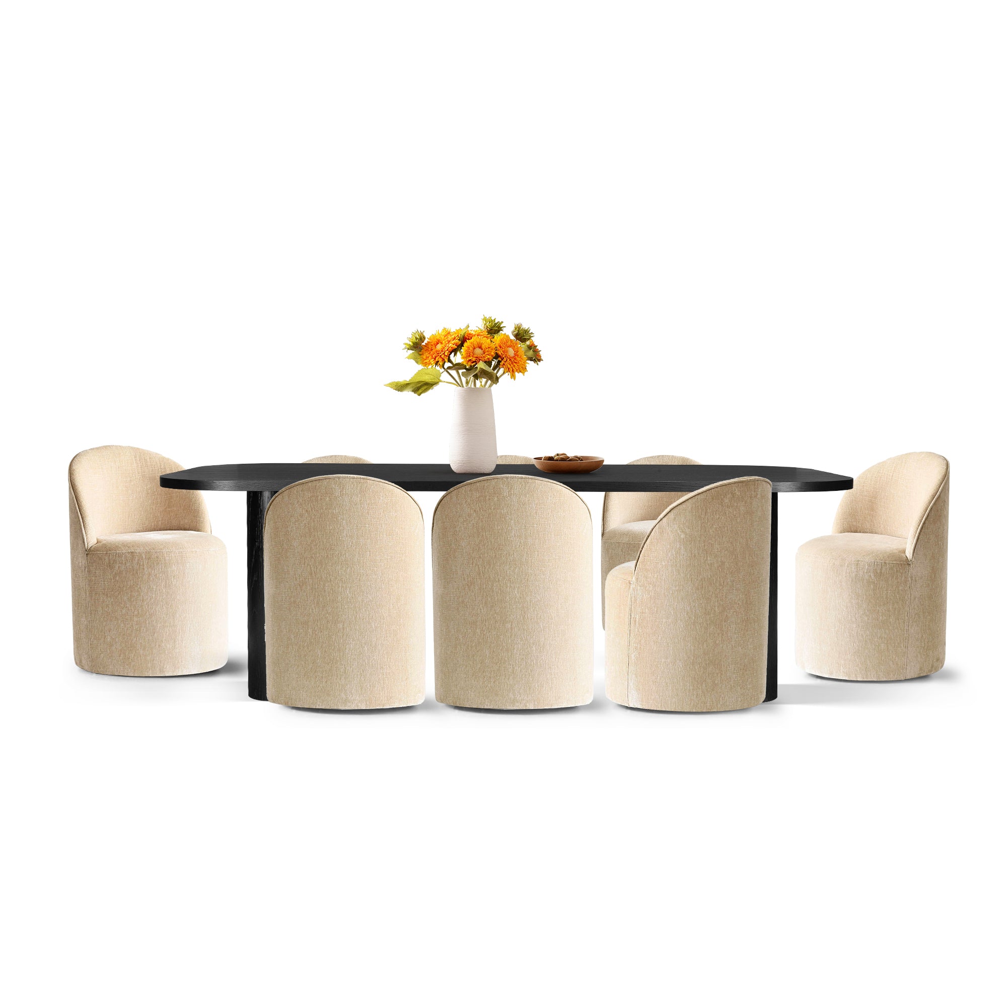 Baguette & Doris 86.5" Black Rectangle Dining Table Set for 8 (9-Piece)