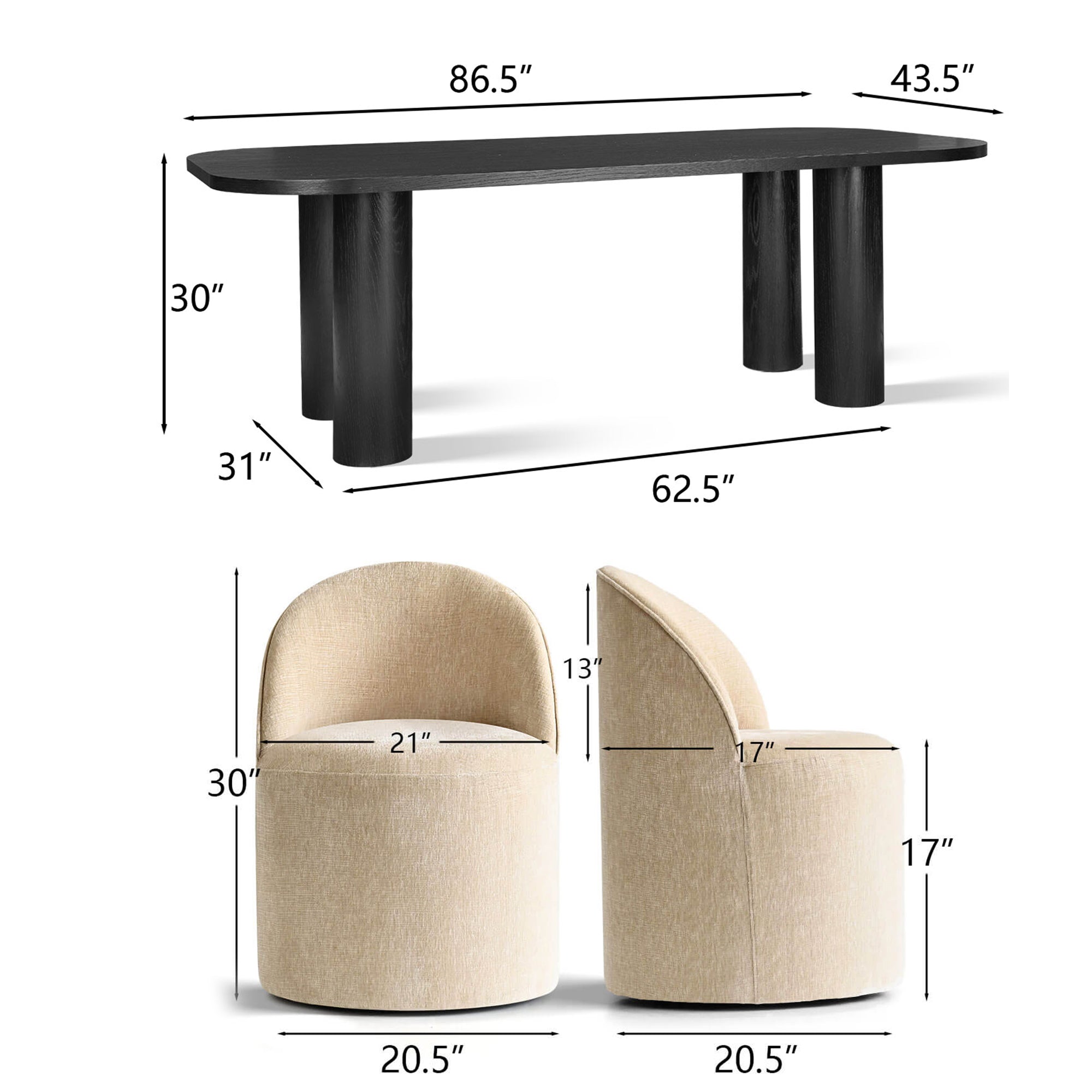 Baguette & Doris 86.5" Black Rectangle Dining Table Set for 8 (9-Piece)
