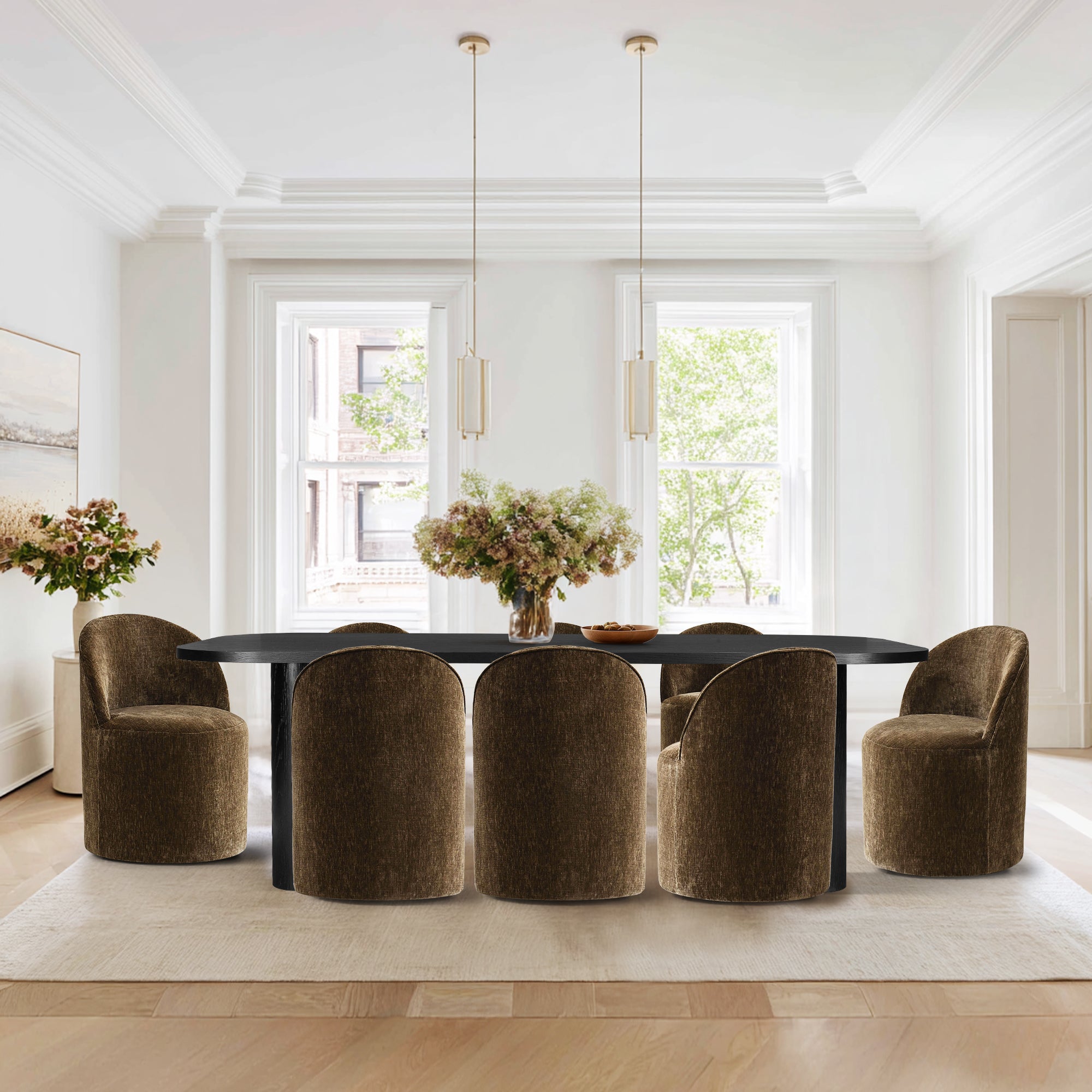 Baguette & Doris 86.5" Black Rectangle Dining Table Set for 8 (9-Piece)