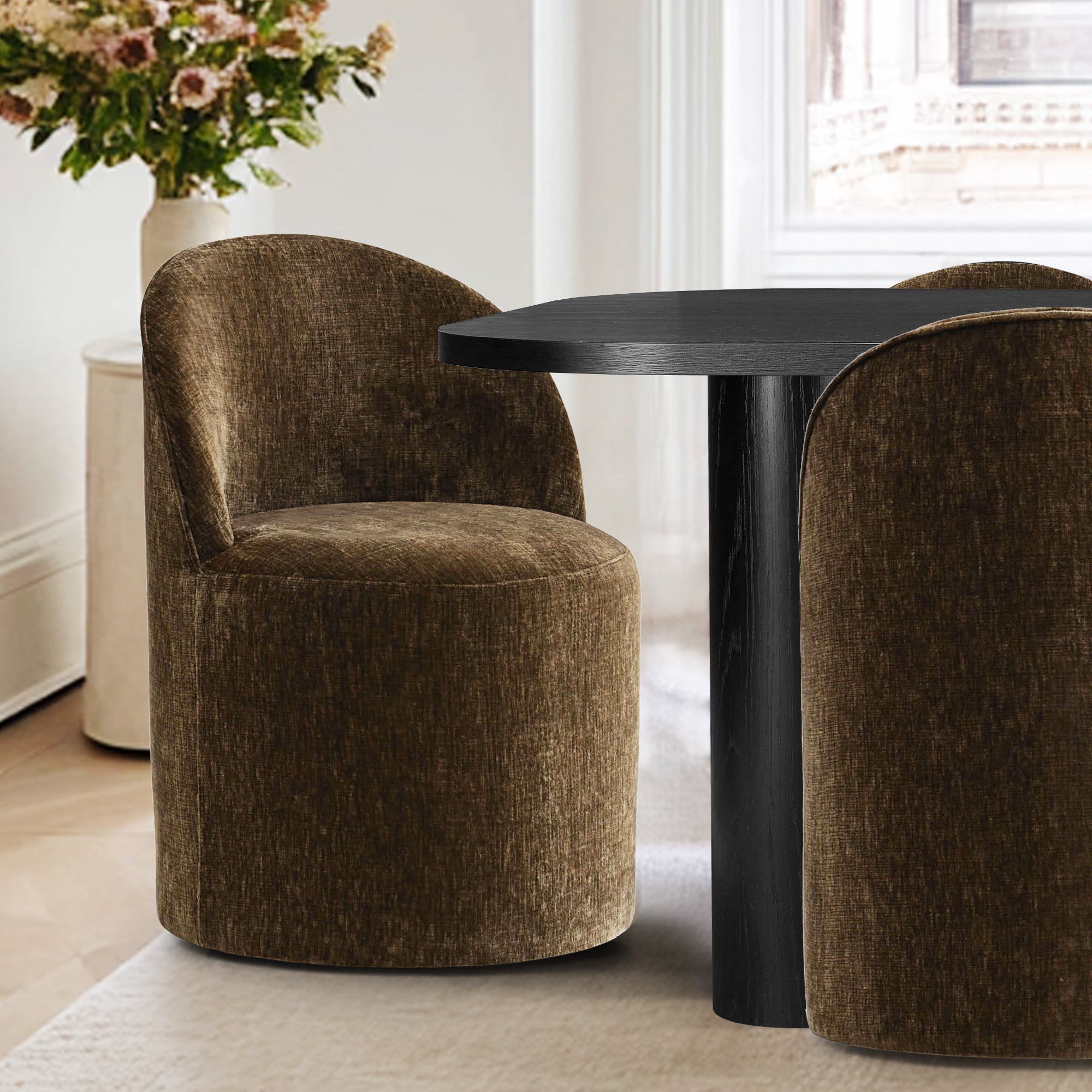 Baguette & Doris 86.5" Black Rectangle Dining Table Set for 8 (9-Piece)