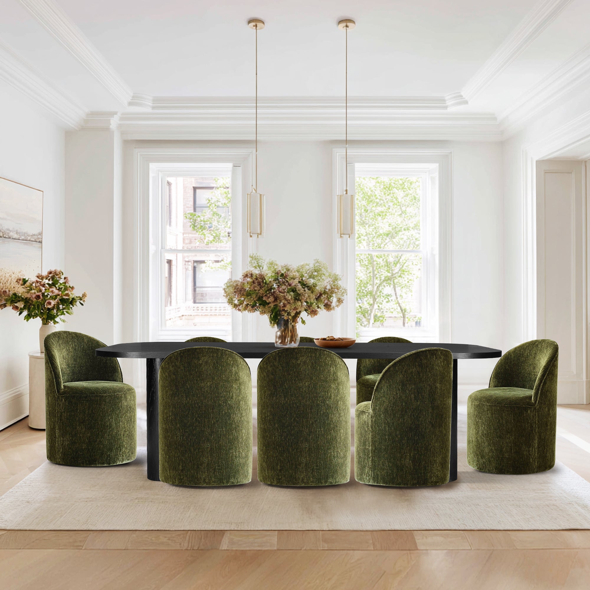 Baguette & Doris 86.5" Black Rectangle Dining Table Set for 8 (9-Piece)