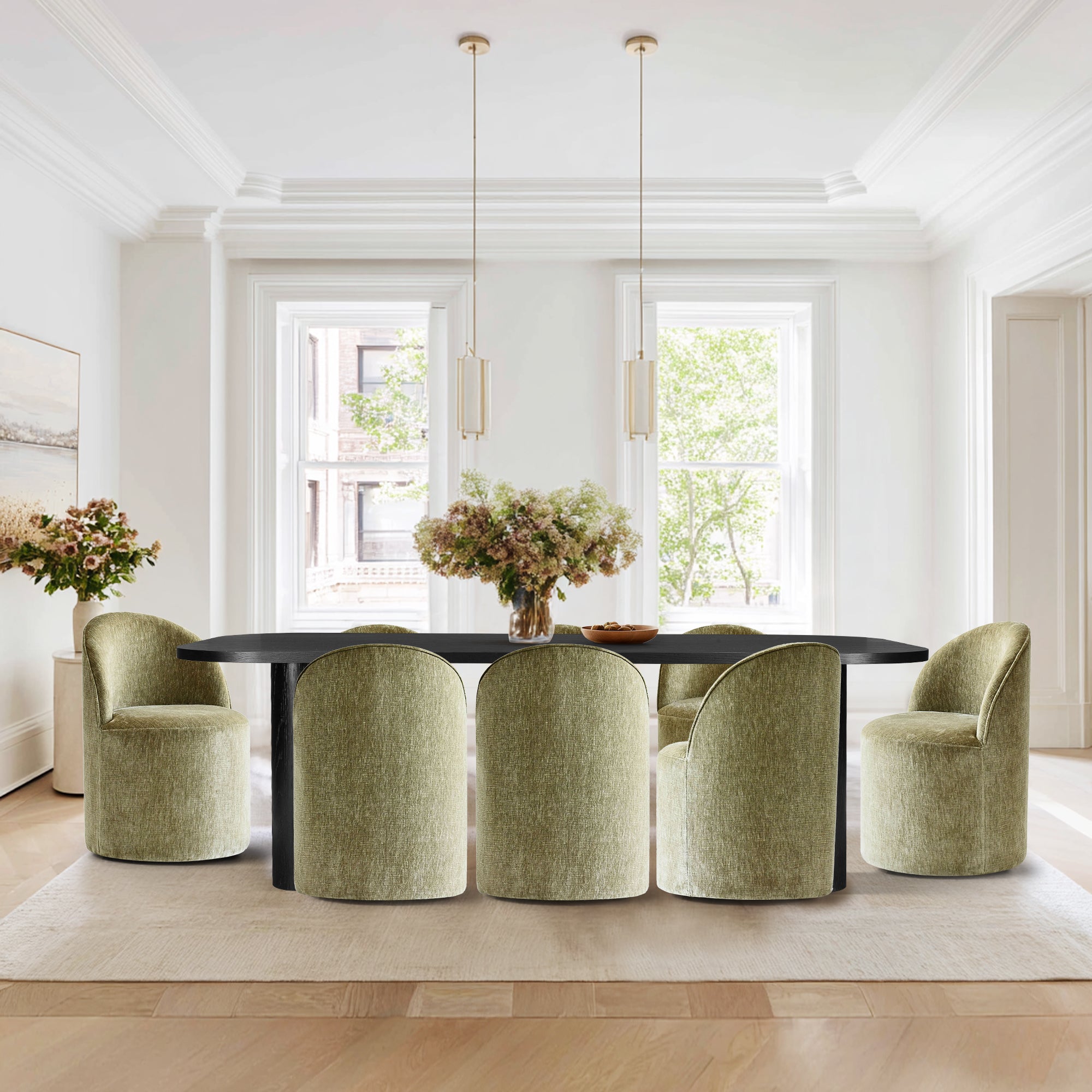 Baguette & Doris 86.5" Black Rectangle Dining Table Set for 8 (9-Piece)