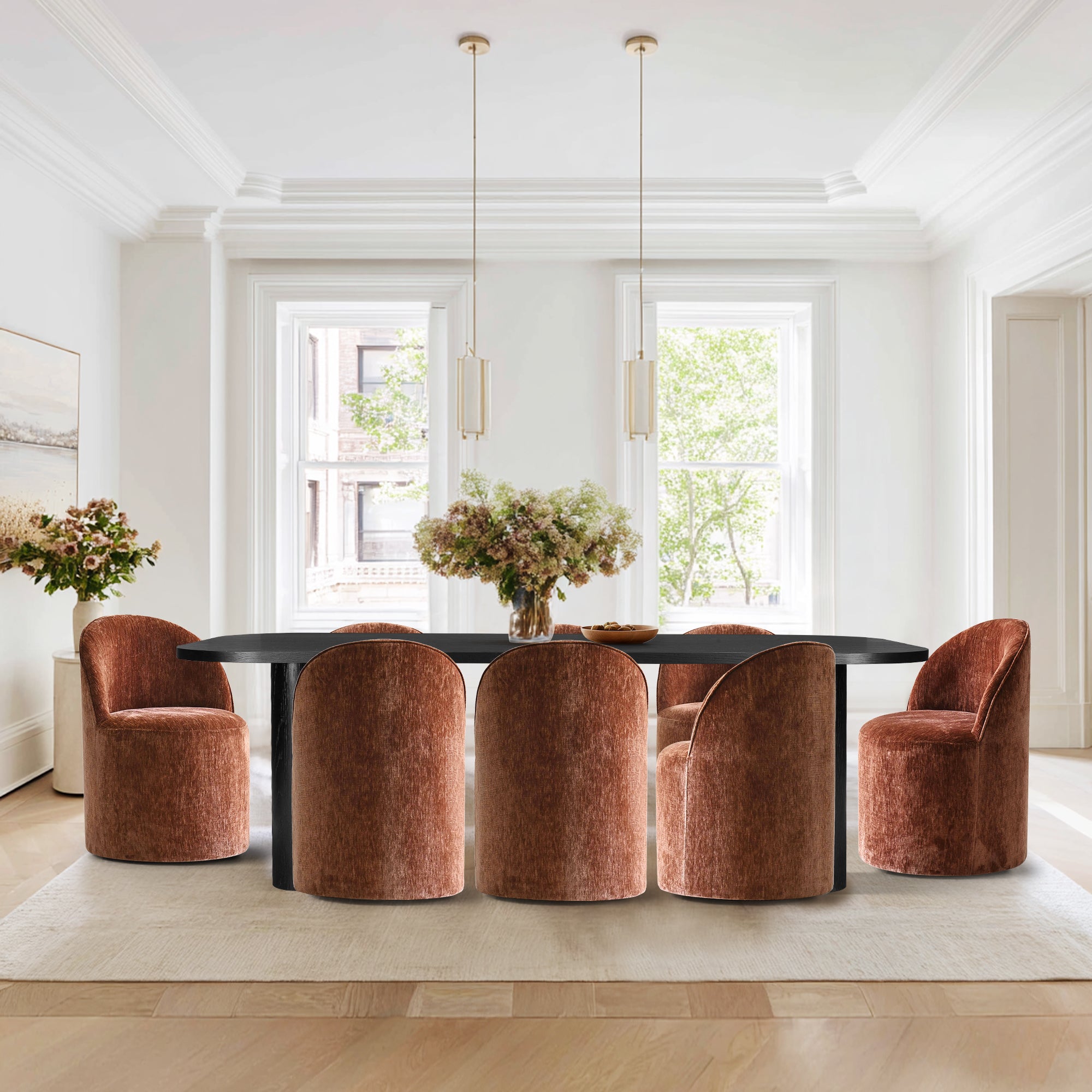 Baguette & Doris 86.5" Black Rectangle Dining Table Set for 8 (9-Piece)