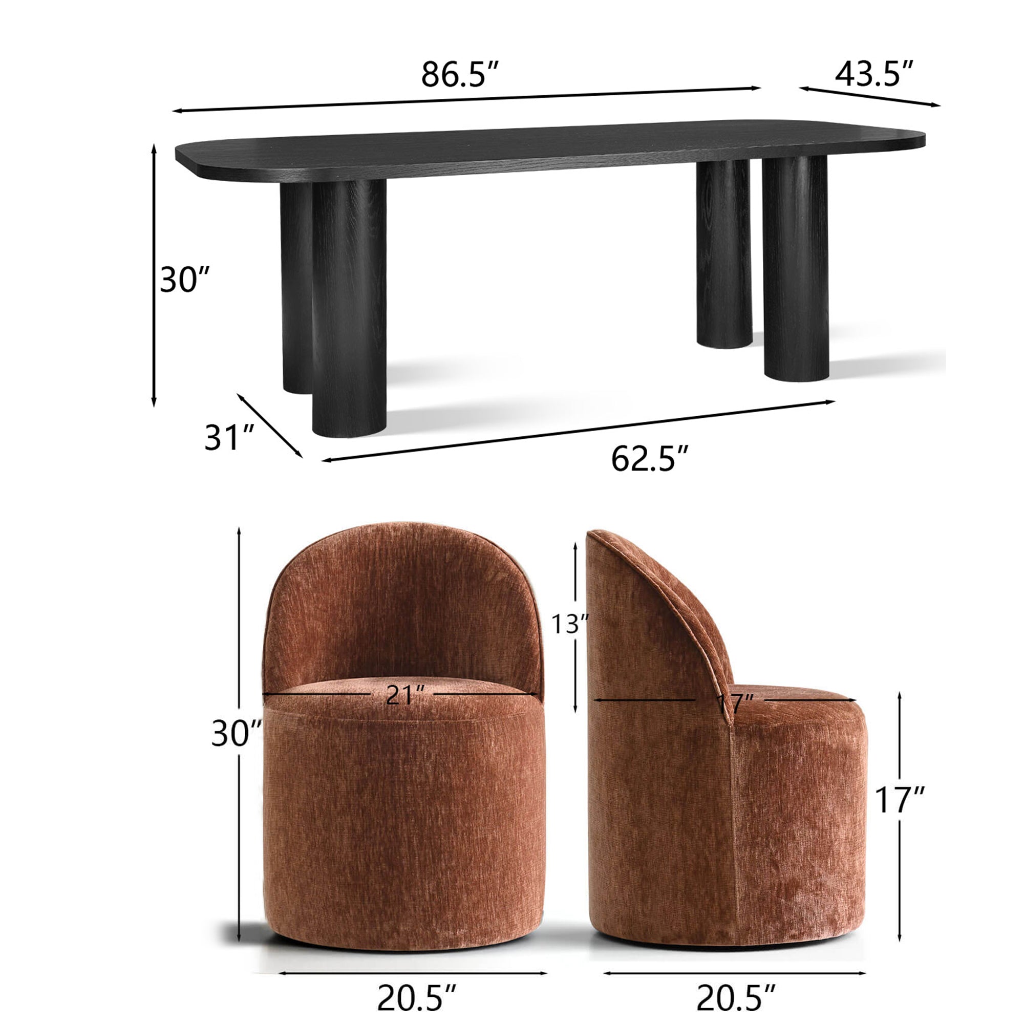 Baguette & Doris 86.5" Black Rectangle Dining Table Set for 8 (9-Piece)