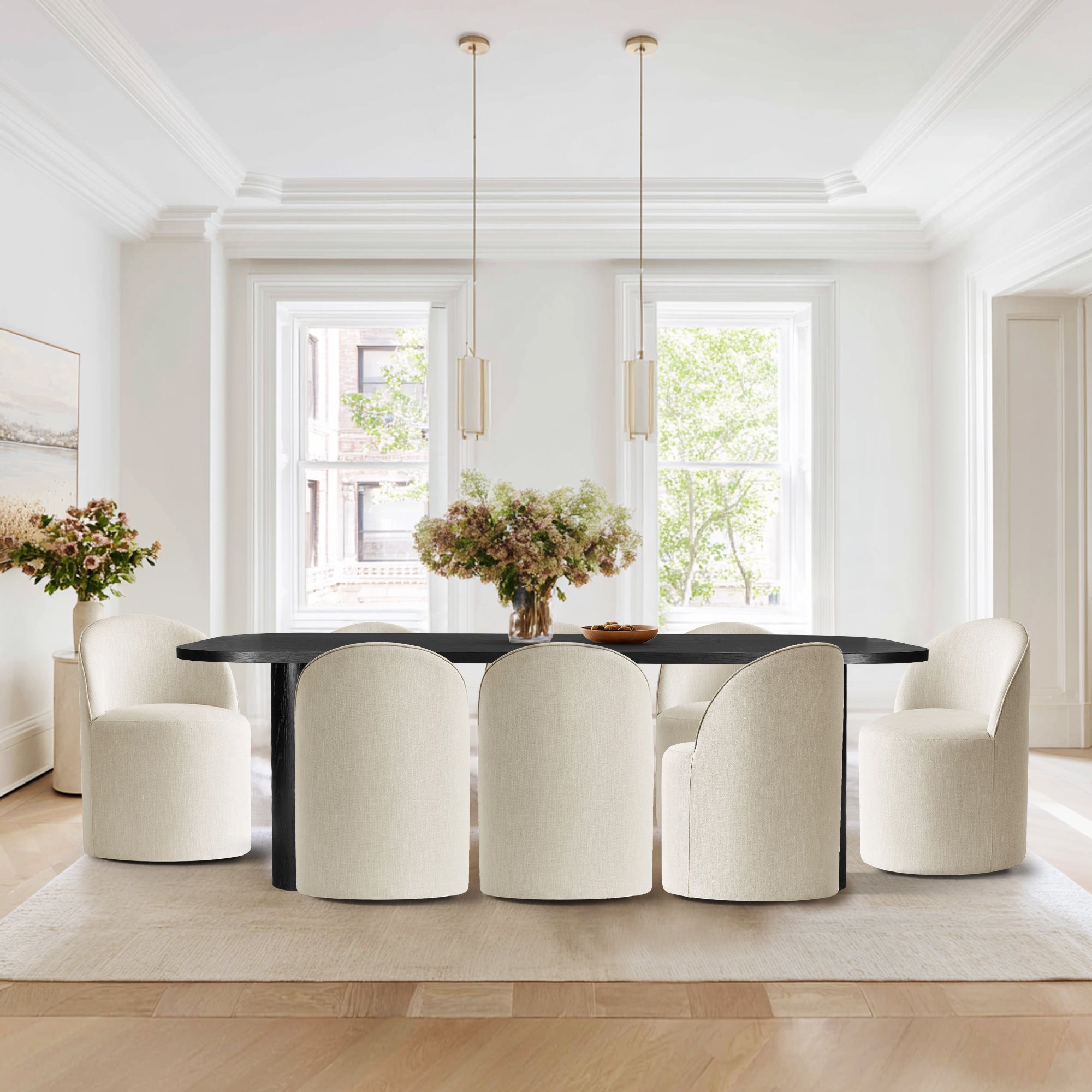 Baguette & Doris 86.5" Black Rectangle Dining Table Set for 8 (9-Piece)