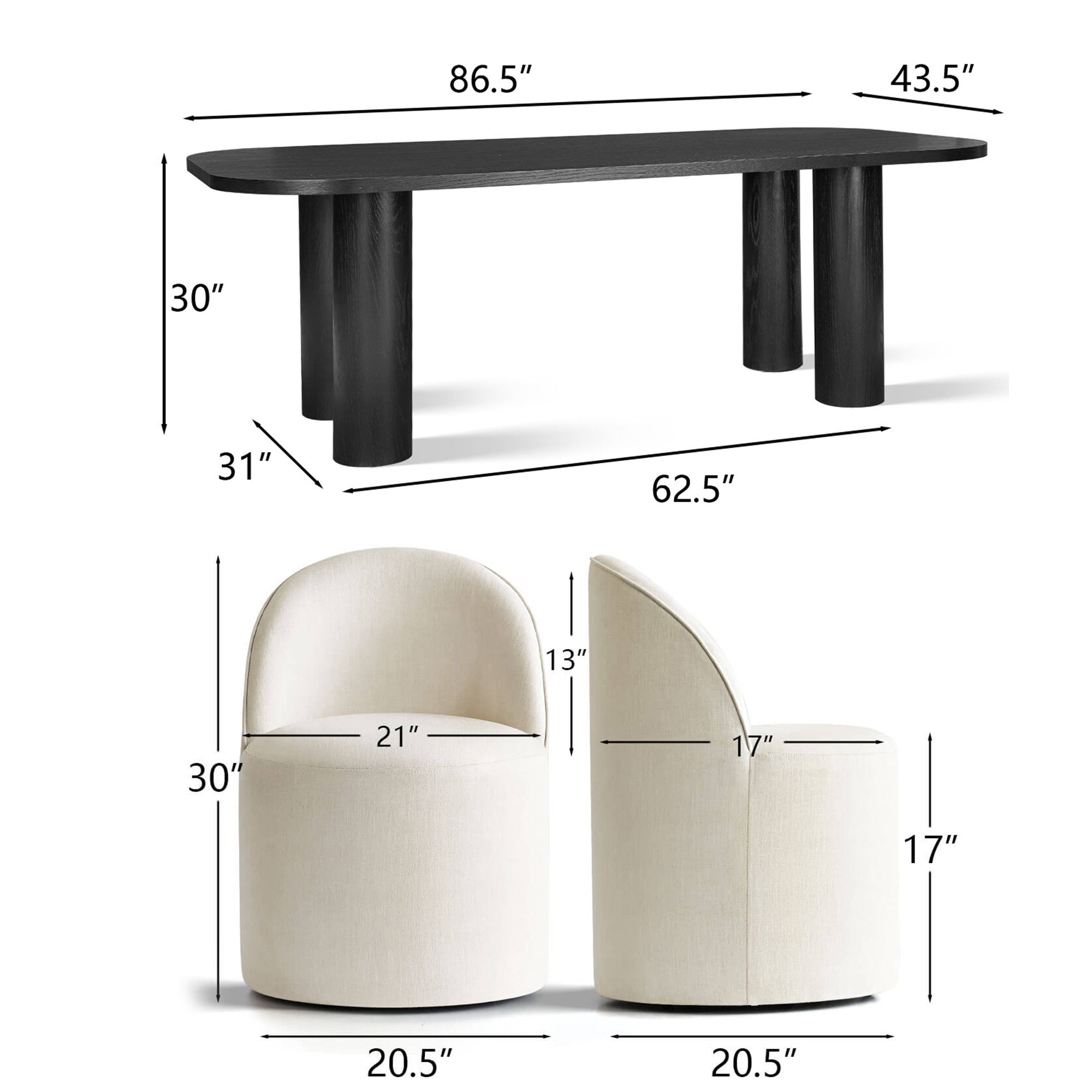 Baguette & Doris 86.5" Black Rectangle Dining Table Set for 8 (9-Piece)